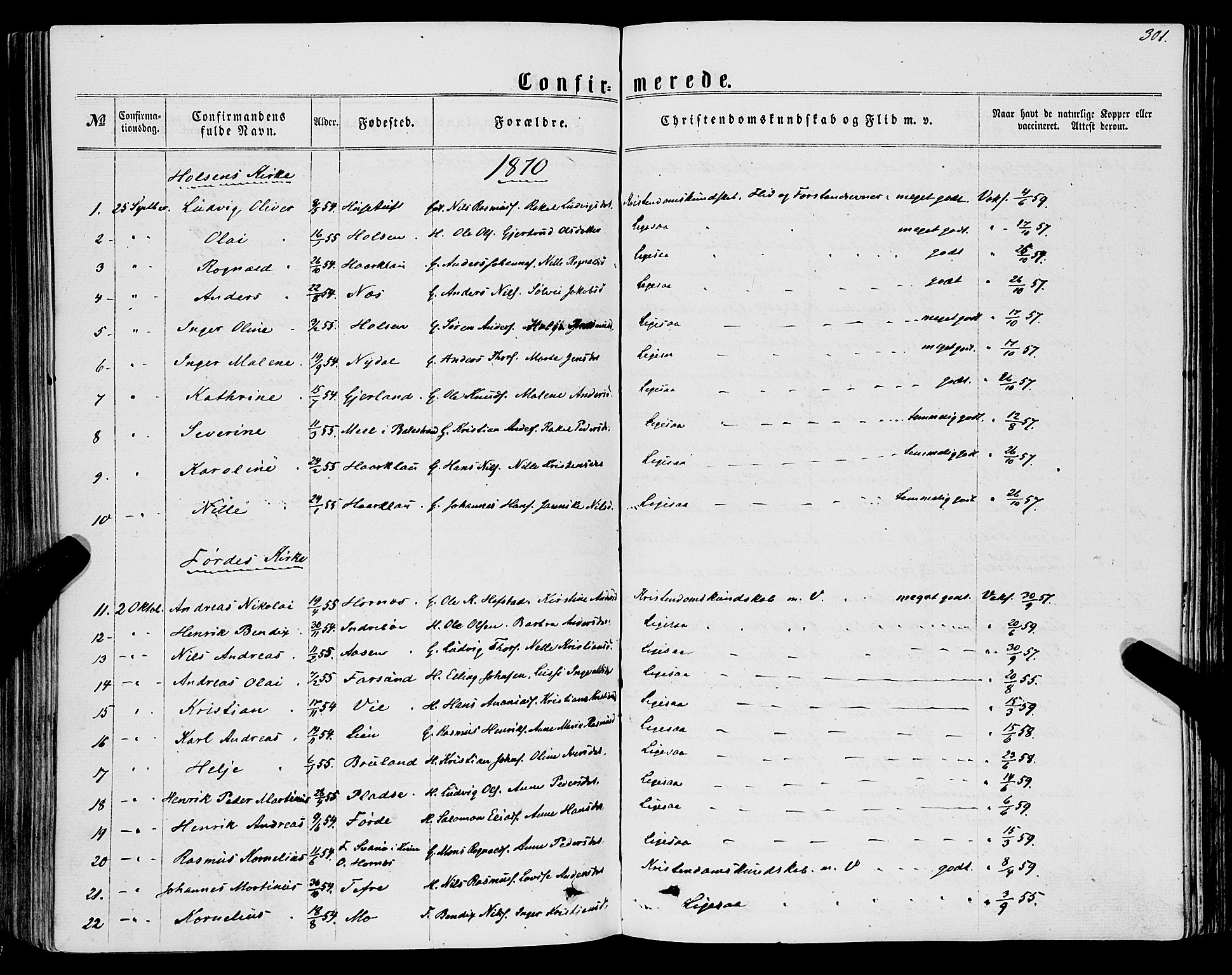 Førde sokneprestembete, SAB/A-79901/H/Haa/Haaa/L0009: Parish register (official) no. A 9, 1861-1877, p. 301