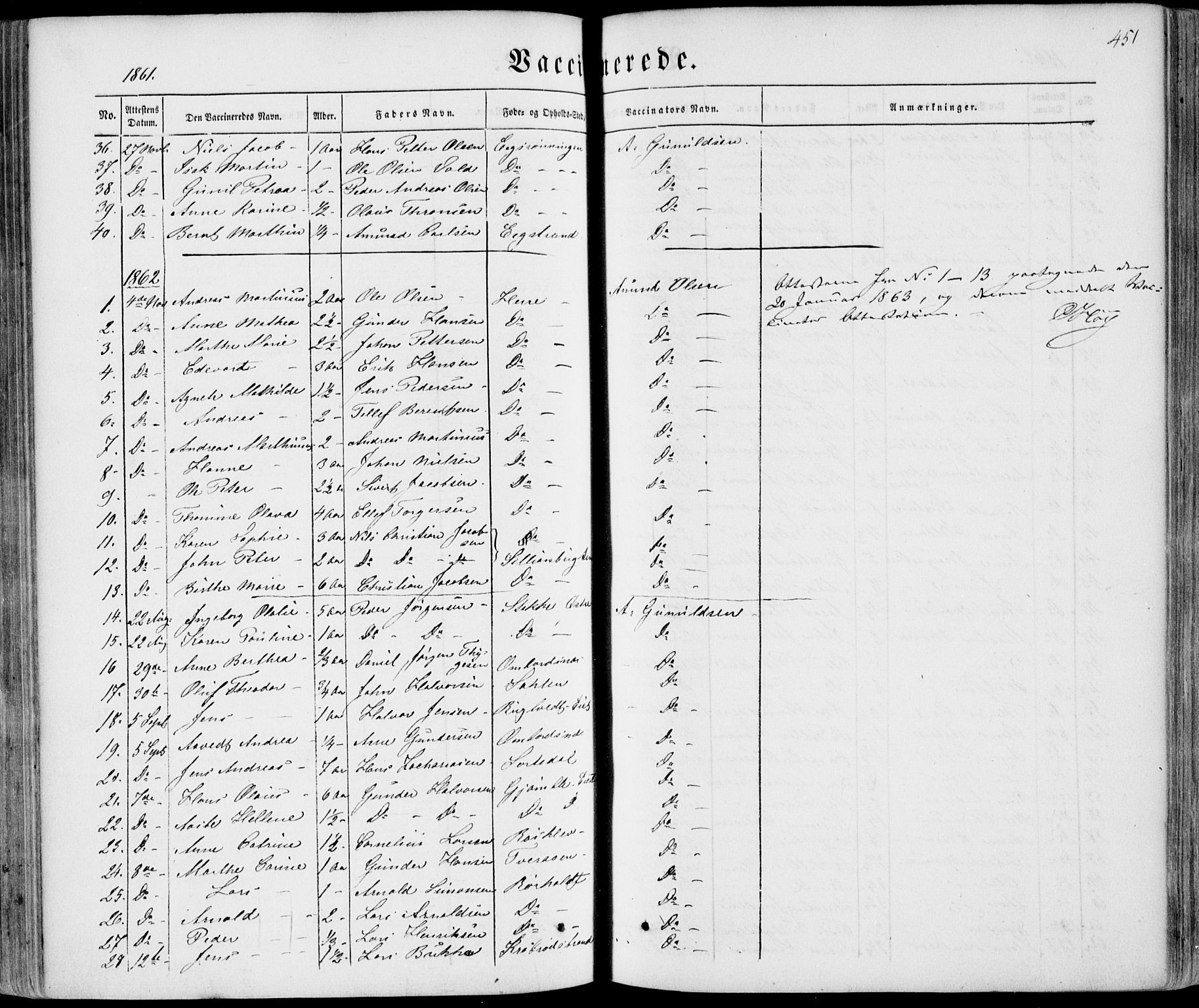 Bamble kirkebøker, SAKO/A-253/F/Fa/L0005: Parish register (official) no. I 5, 1854-1869, p. 451