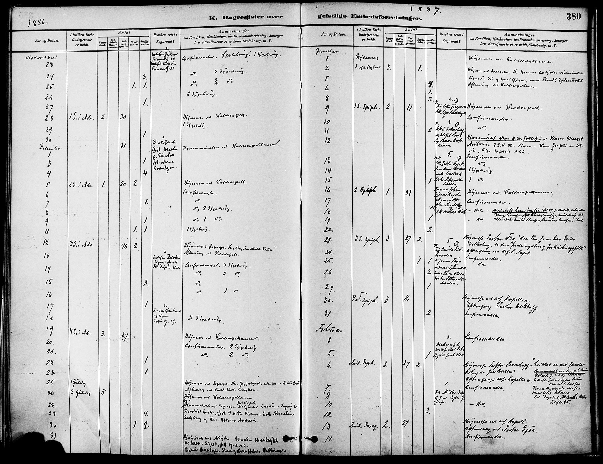 Gamle Aker prestekontor Kirkebøker, SAO/A-10617a/F/L0007: Parish register (official) no. 7, 1882-1890, p. 380