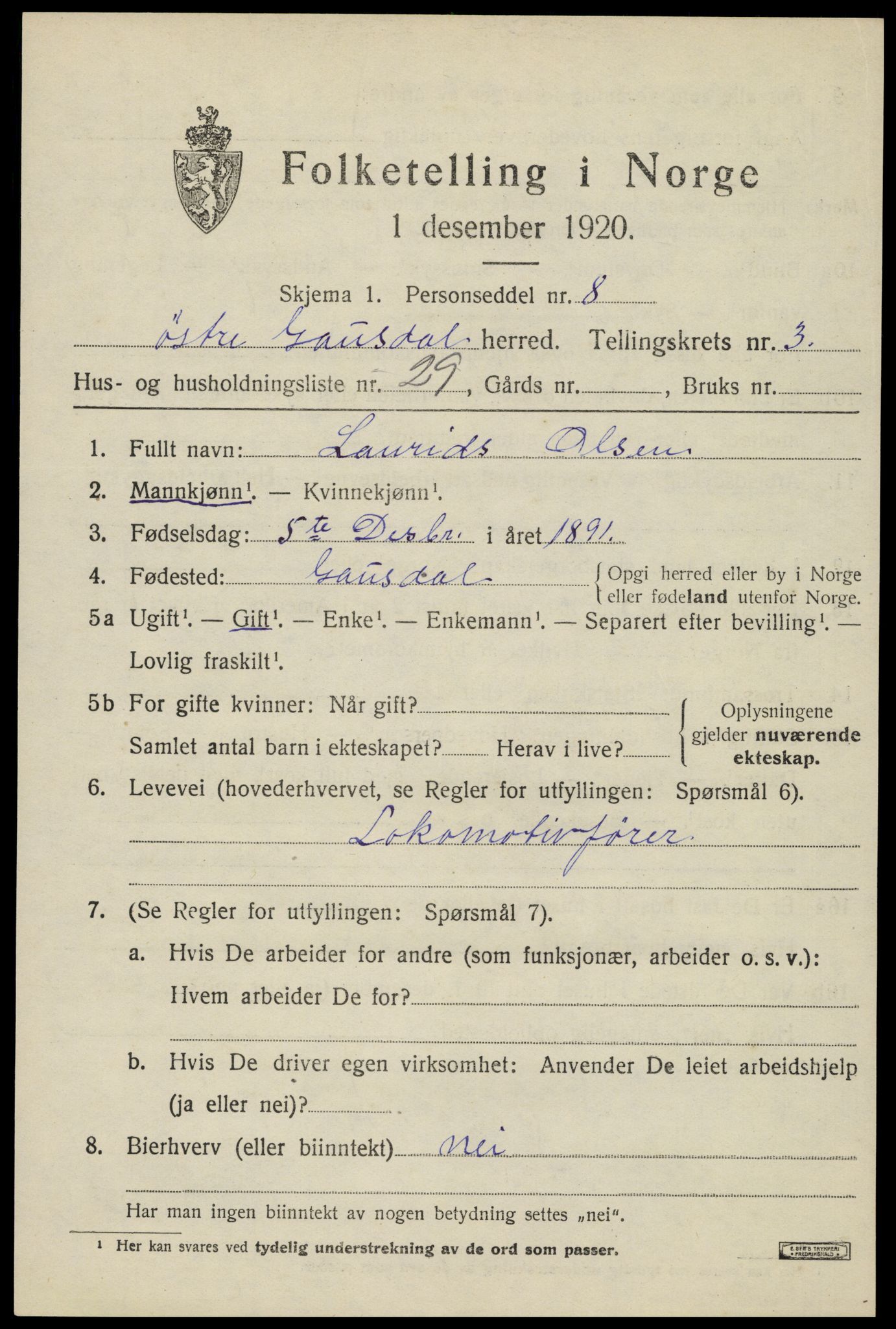 SAH, 1920 census for Østre Gausdal, 1920, p. 2362