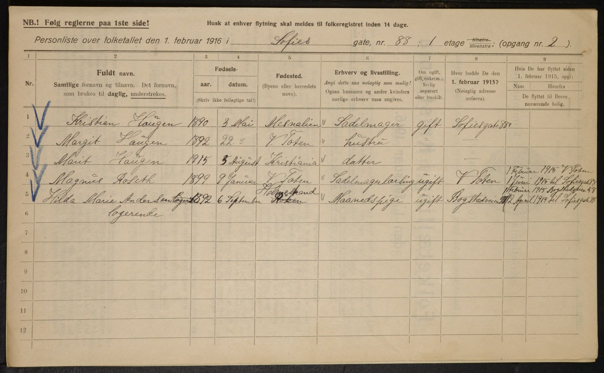 OBA, Municipal Census 1916 for Kristiania, 1916, p. 101819