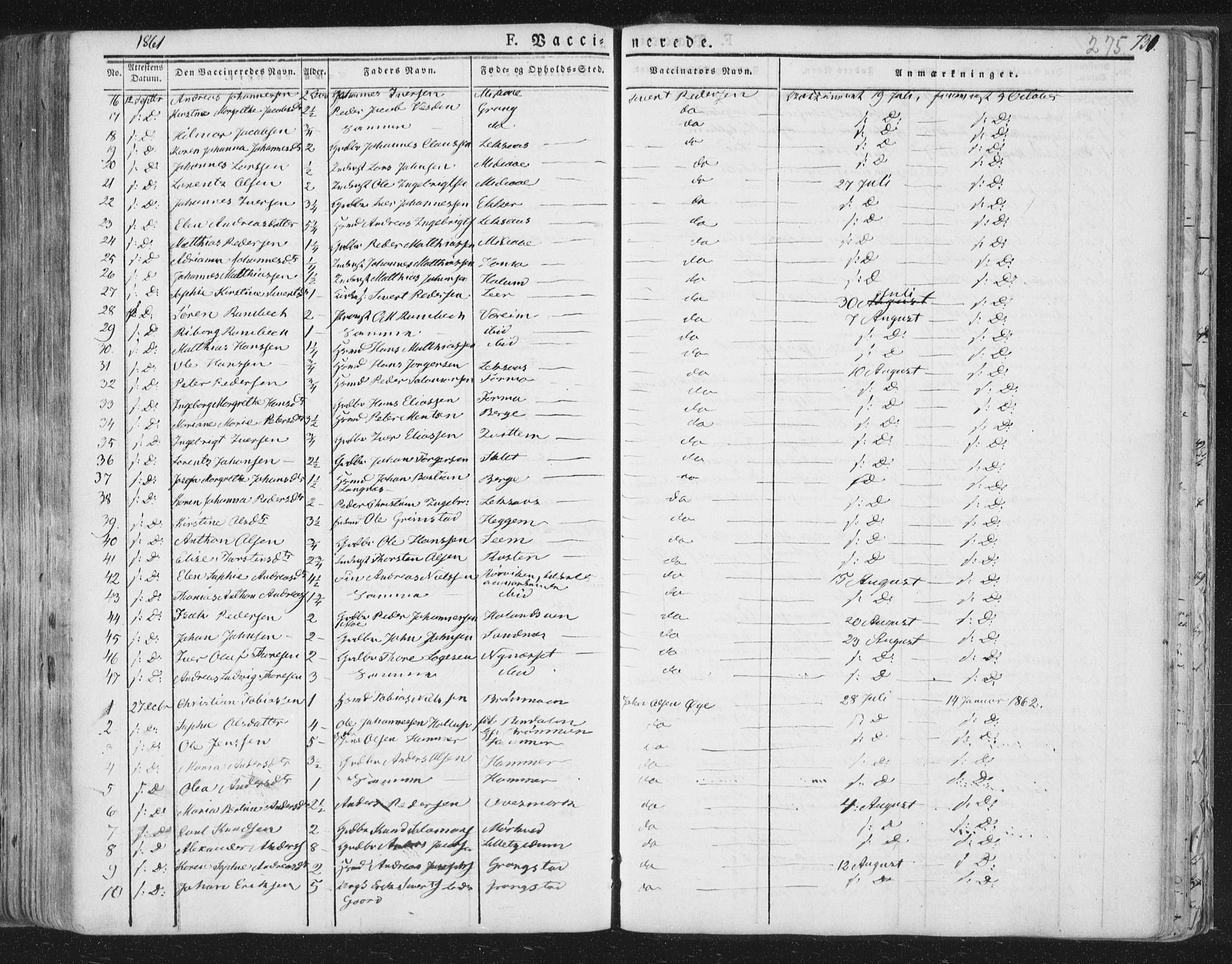Ministerialprotokoller, klokkerbøker og fødselsregistre - Nord-Trøndelag, SAT/A-1458/758/L0513: Parish register (official) no. 758A02 /1, 1839-1868, p. 275