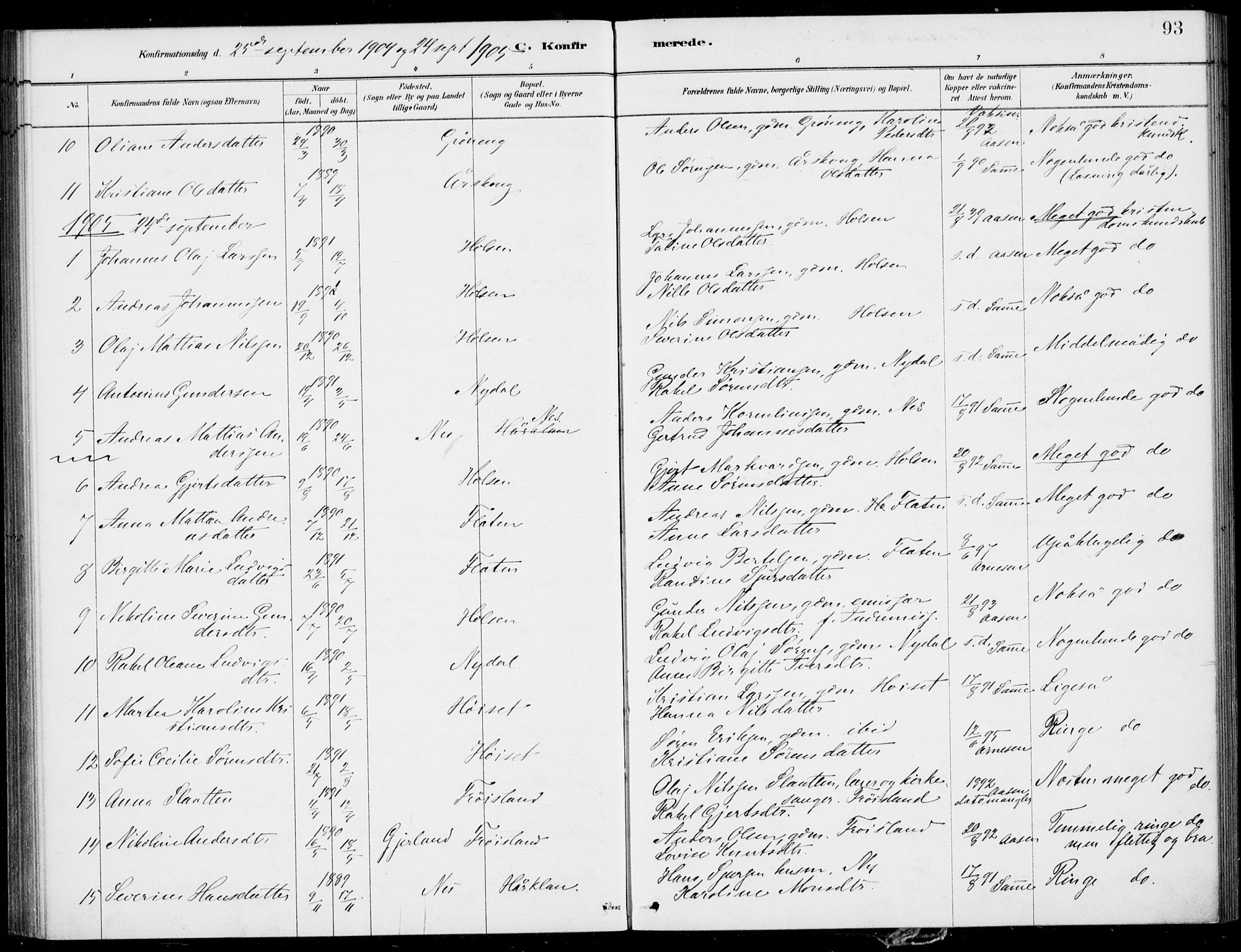 Førde sokneprestembete, SAB/A-79901/H/Haa/Haac/L0001: Parish register (official) no. C  1, 1881-1920, p. 93