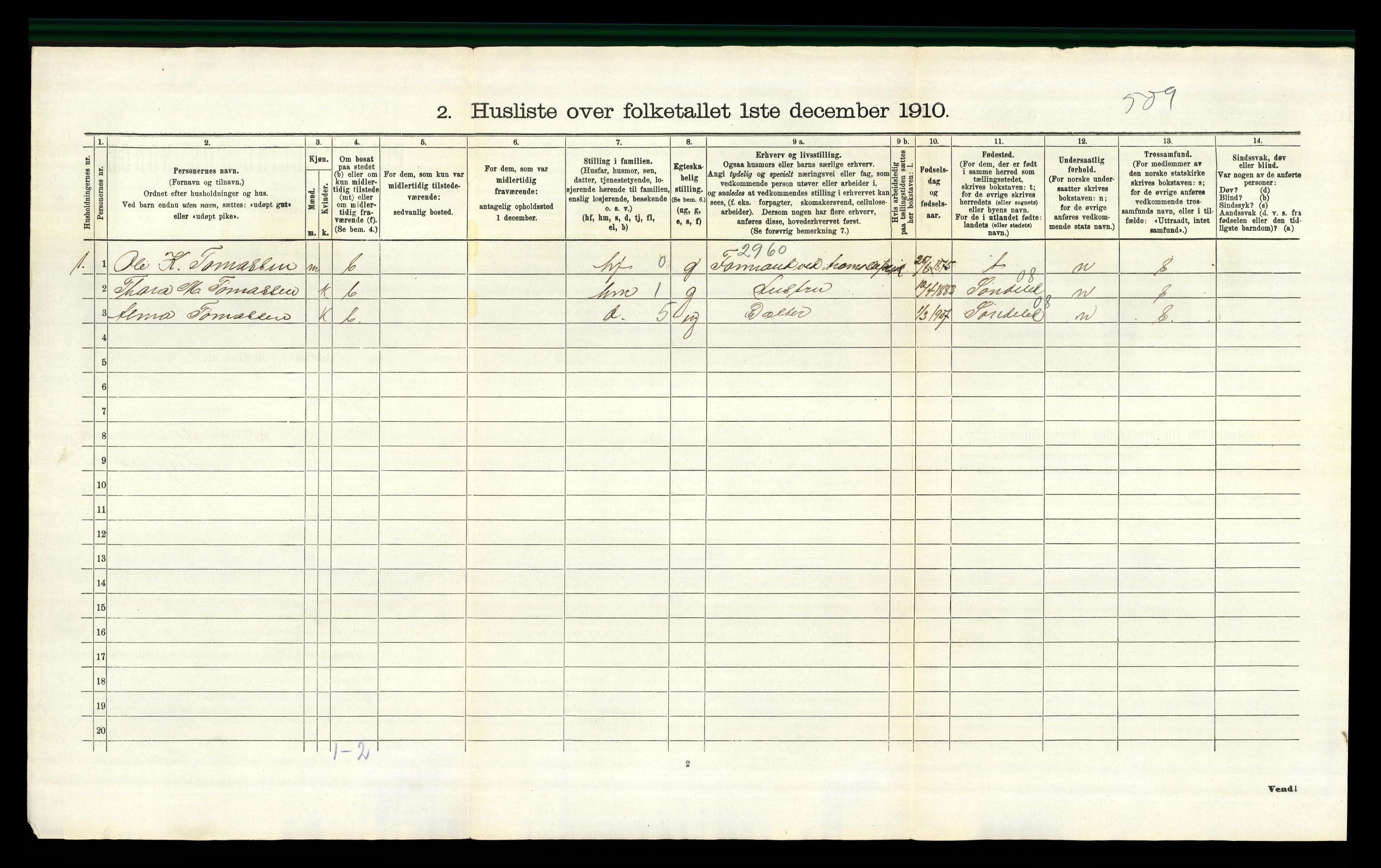 RA, 1910 census for Gjerstad, 1910, p. 44