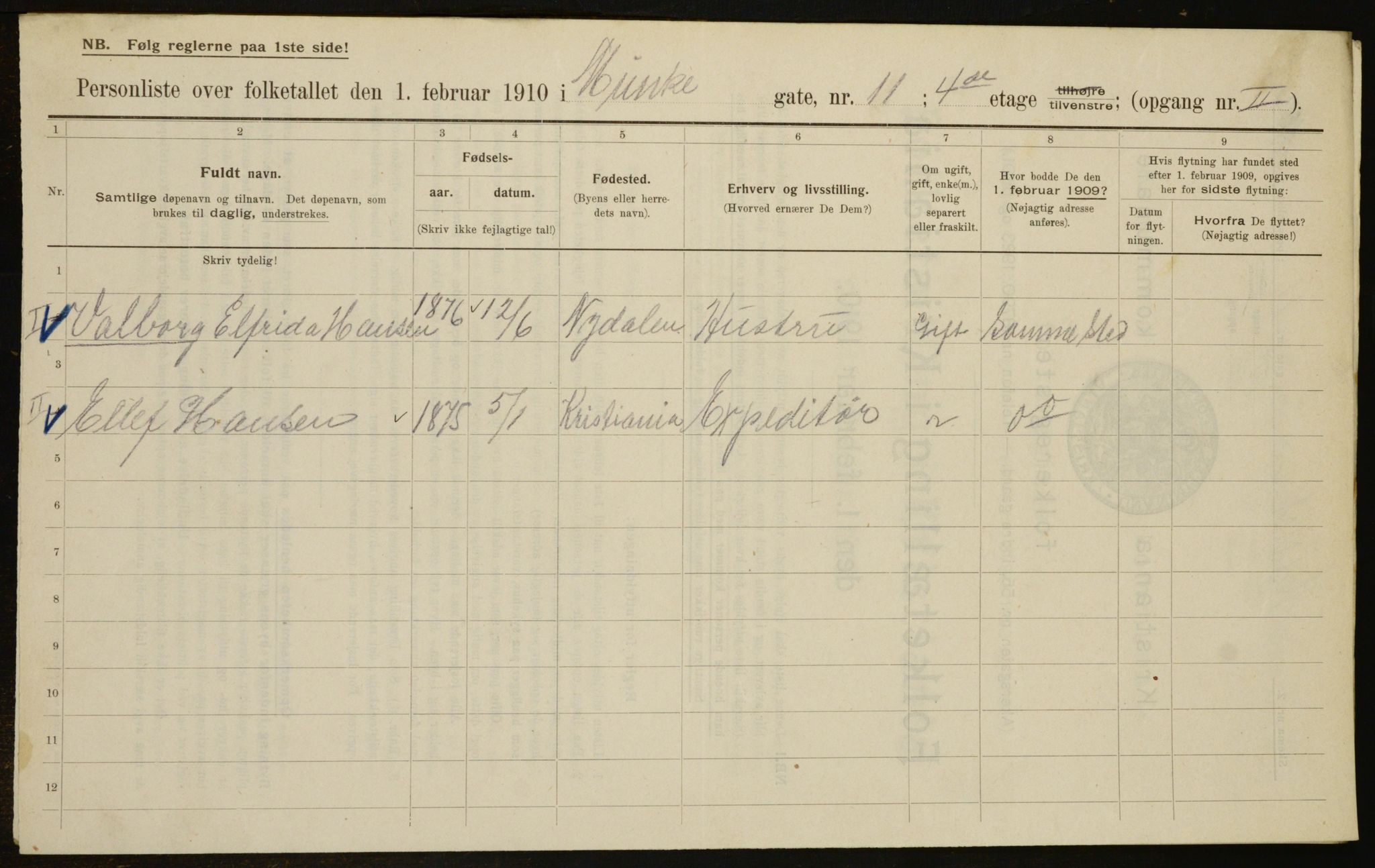 OBA, Municipal Census 1910 for Kristiania, 1910, p. 65741