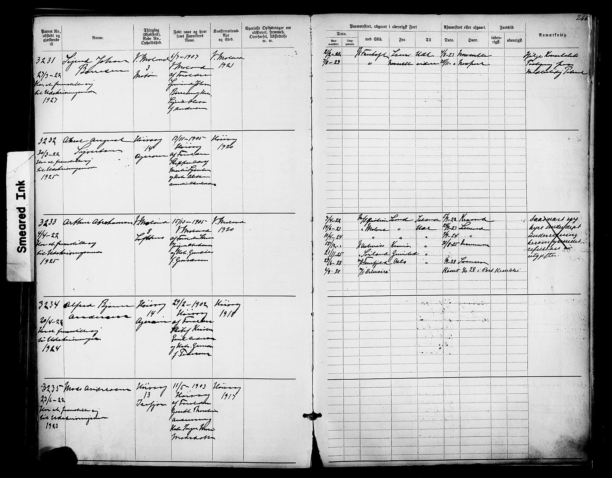 Lillesand mønstringskrets, AV/SAK-2031-0014/F/Fa/L0003: Annotasjonsrulle nr 1911-3489 med register, W-9, 1891-1932, p. 299