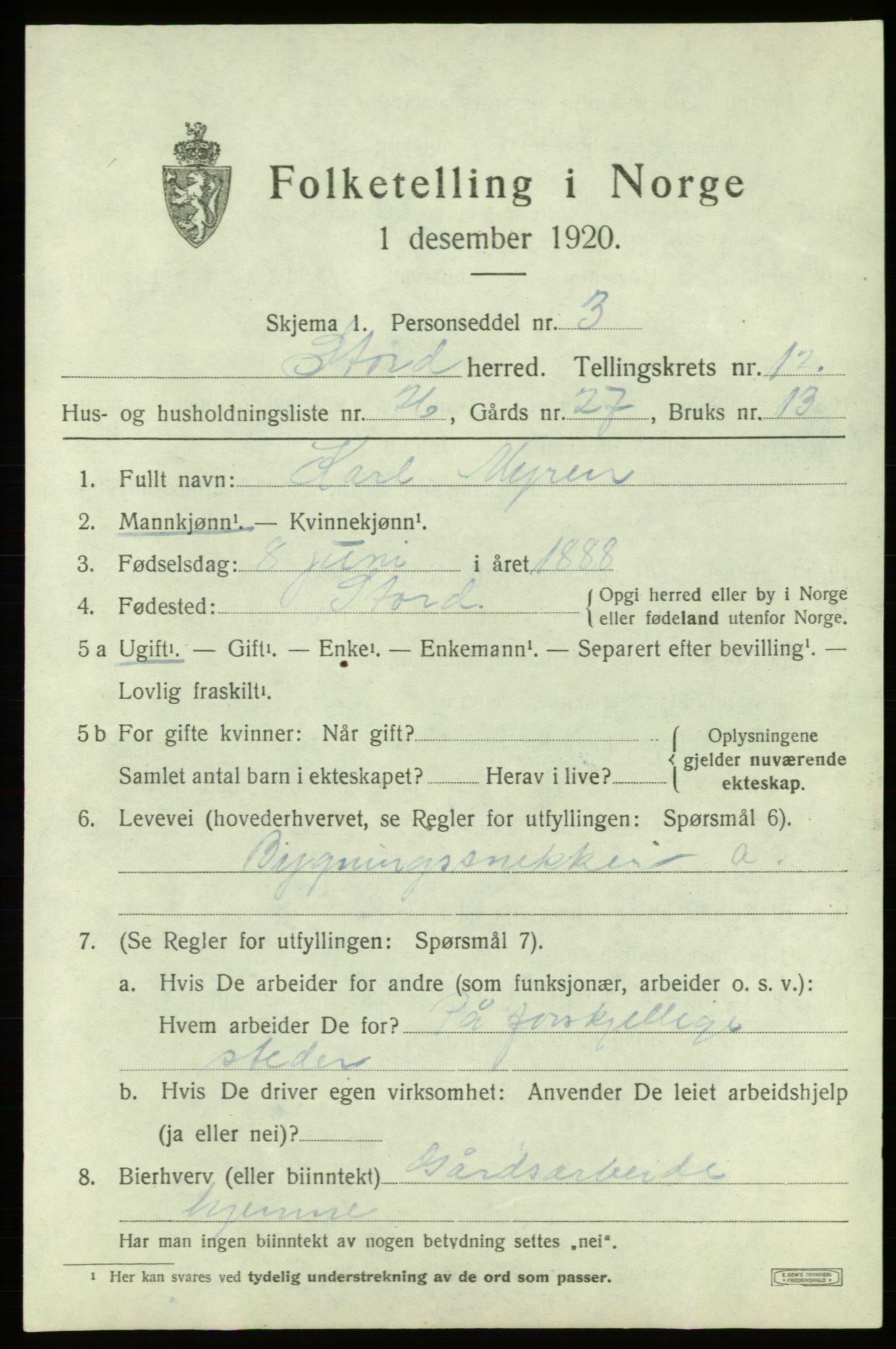 SAB, 1920 census for Stord, 1920, p. 7359