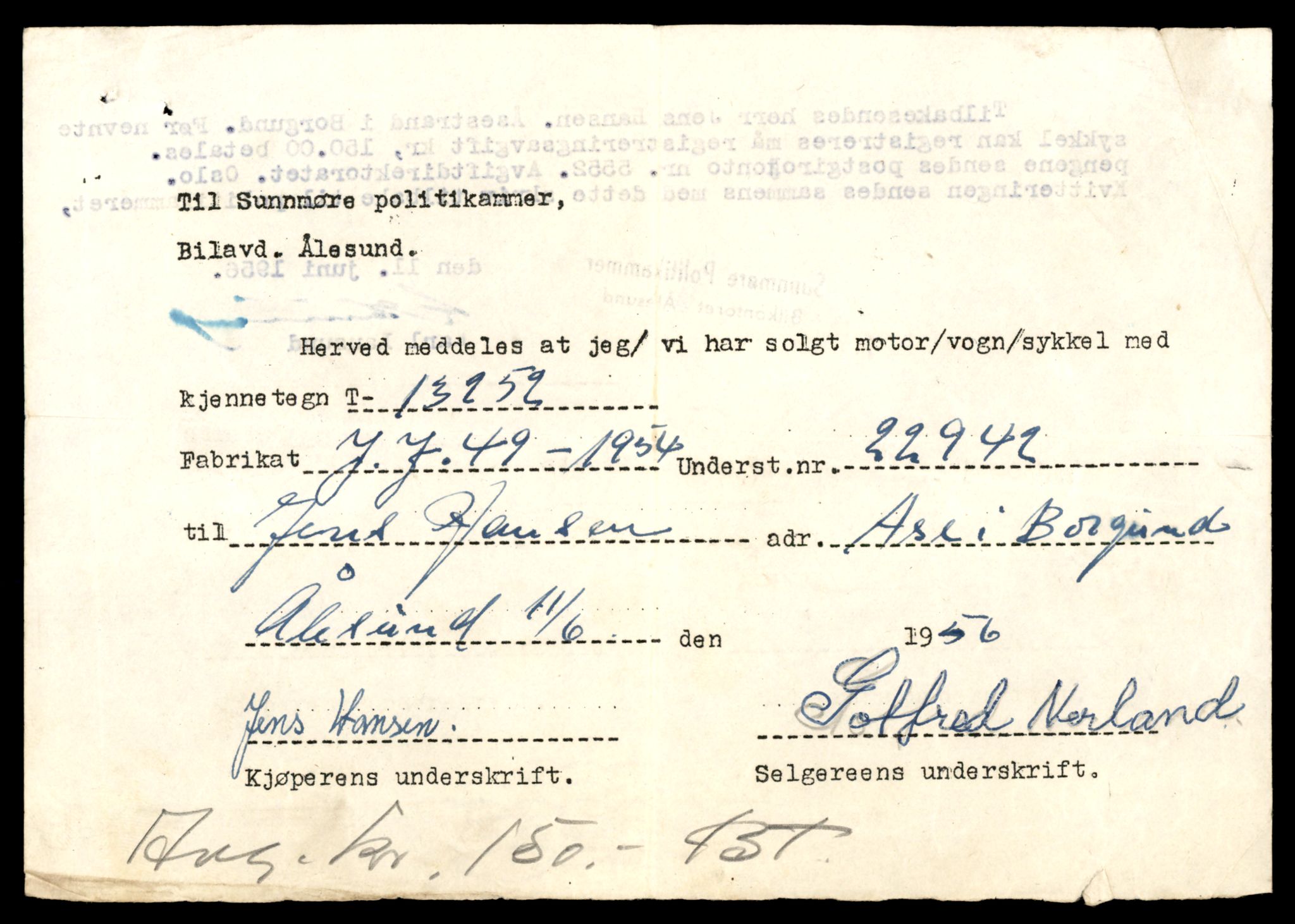 Møre og Romsdal vegkontor - Ålesund trafikkstasjon, AV/SAT-A-4099/F/Fe/L0038: Registreringskort for kjøretøy T 13180 - T 13360, 1927-1998, p. 1203