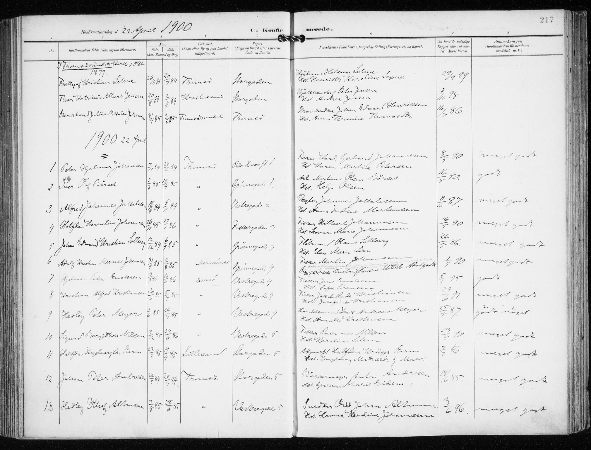 Tromsø sokneprestkontor/stiftsprosti/domprosti, SATØ/S-1343/G/Ga/L0016kirke: Parish register (official) no. 16, 1899-1906, p. 217
