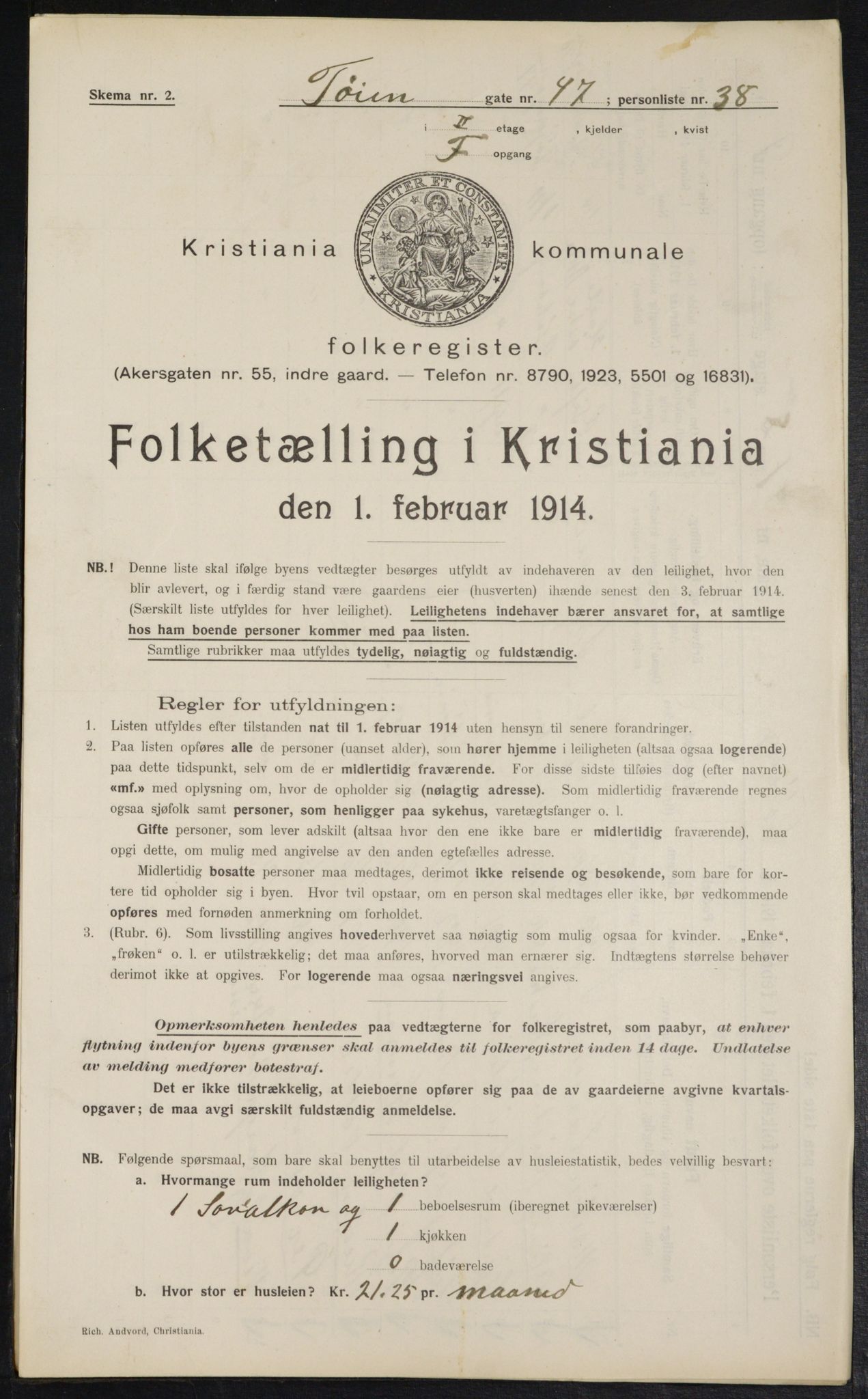 OBA, Municipal Census 1914 for Kristiania, 1914, p. 119537