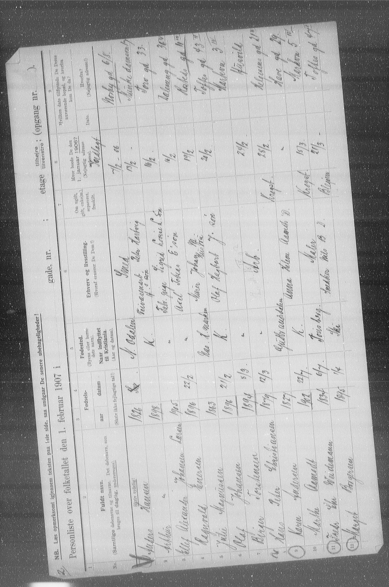 OBA, Municipal Census 1907 for Kristiania, 1907, p. 60404