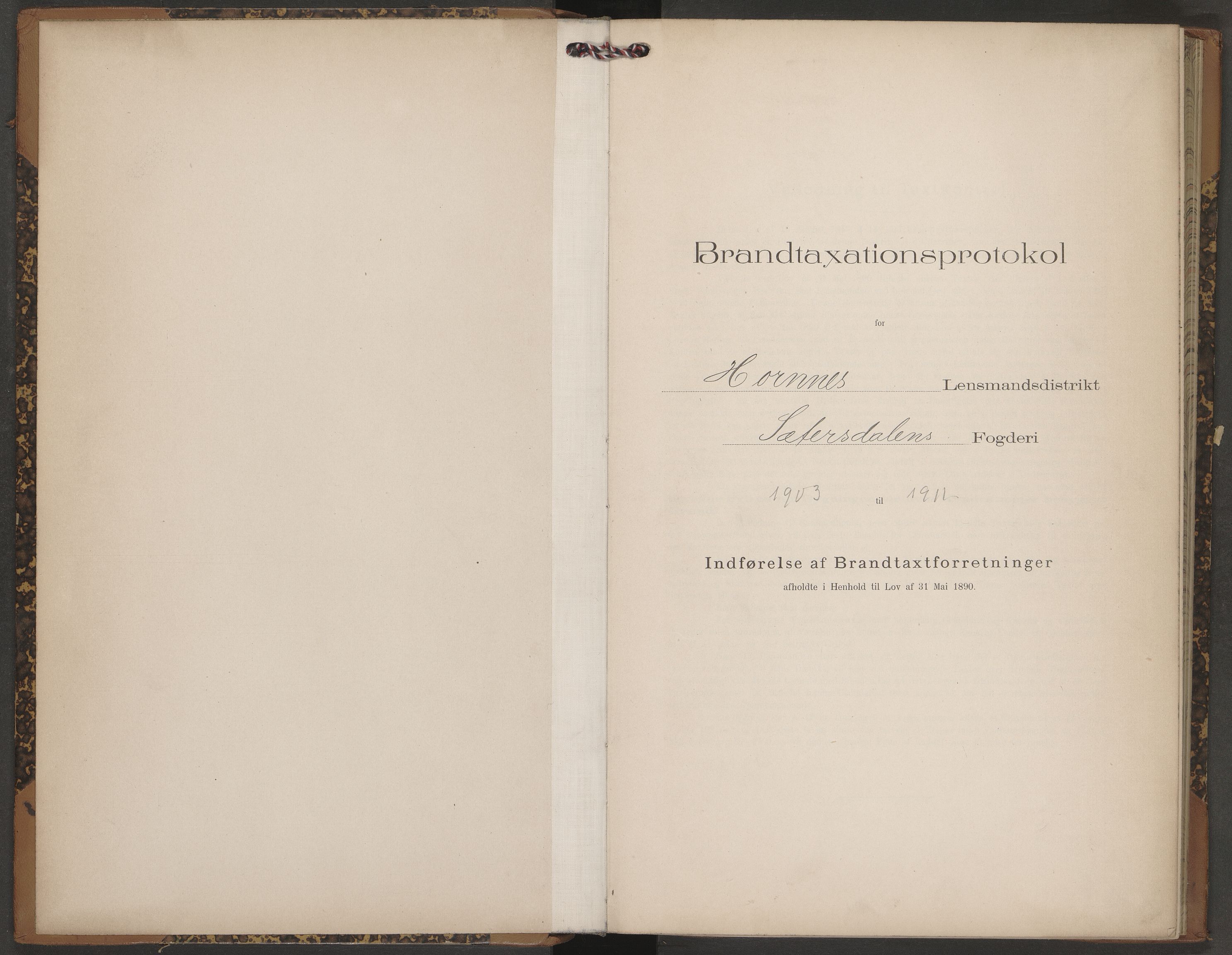 Norges Brannkasse Hornnes, SAK/2241-0026/F/Fa/L0003: Branntakstprotokoll nr. 2 med gårdsnavnregister, 1903-1911