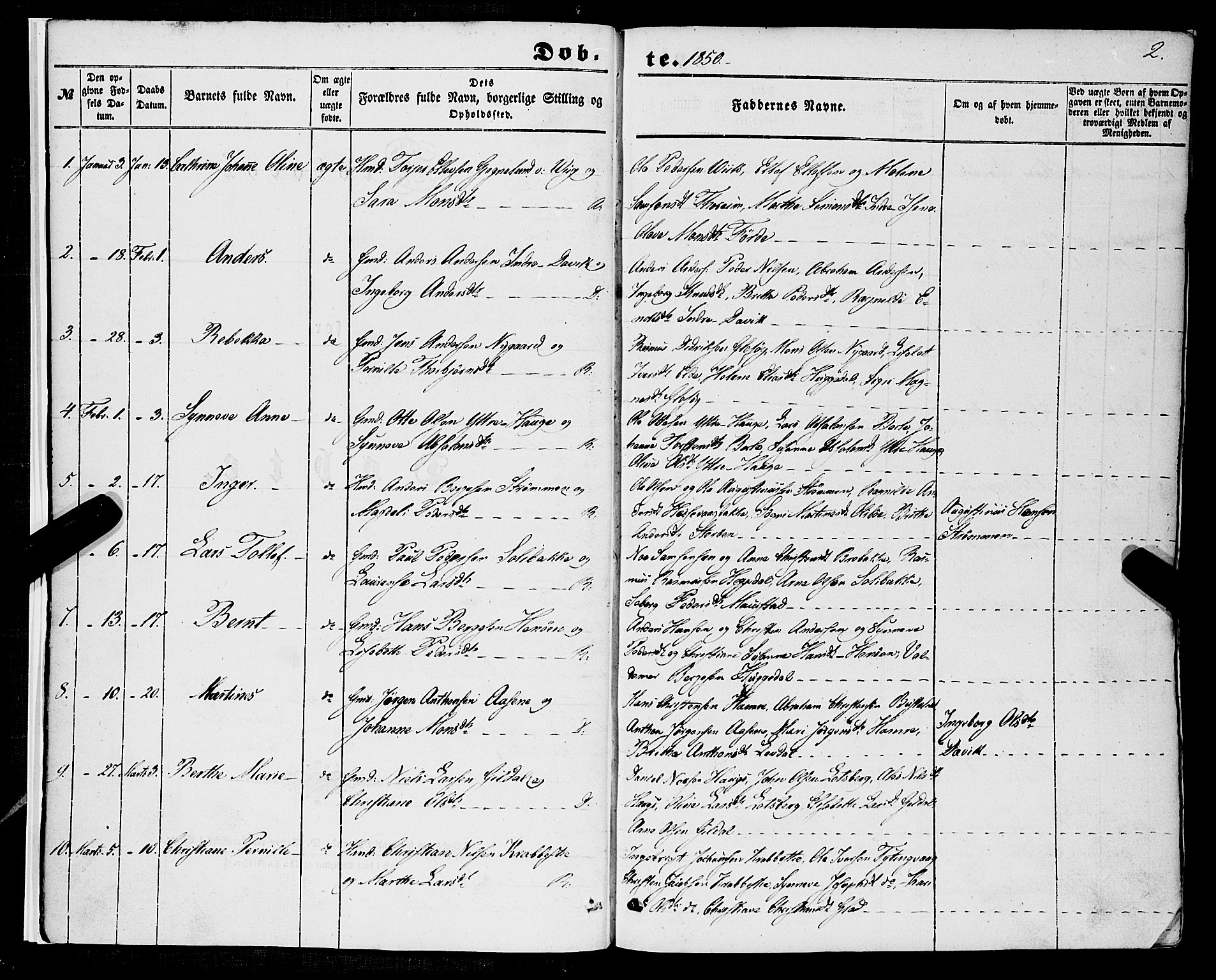 Davik sokneprestembete, AV/SAB-A-79701/H/Haa/Haaa/L0005: Parish register (official) no. A 5, 1850-1866, p. 2