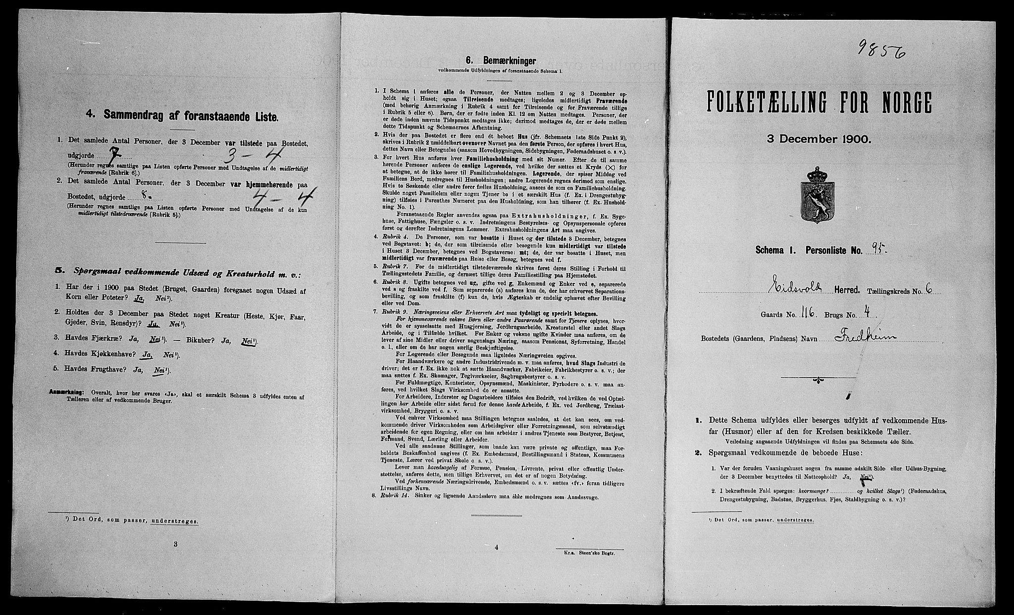 SAO, 1900 census for Eidsvoll, 1900