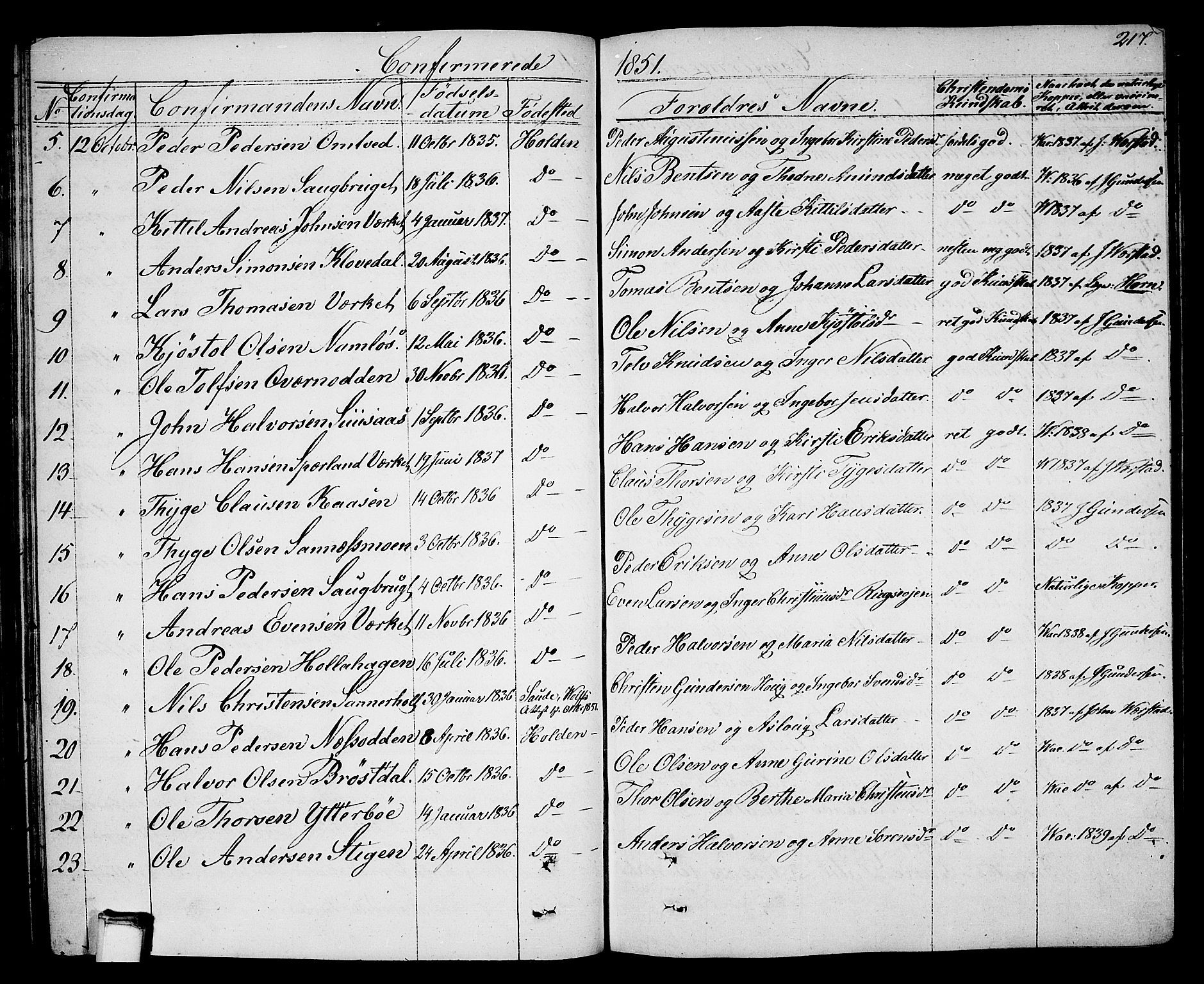 Holla kirkebøker, AV/SAKO-A-272/G/Ga/L0003: Parish register (copy) no. I 3, 1849-1866, p. 217