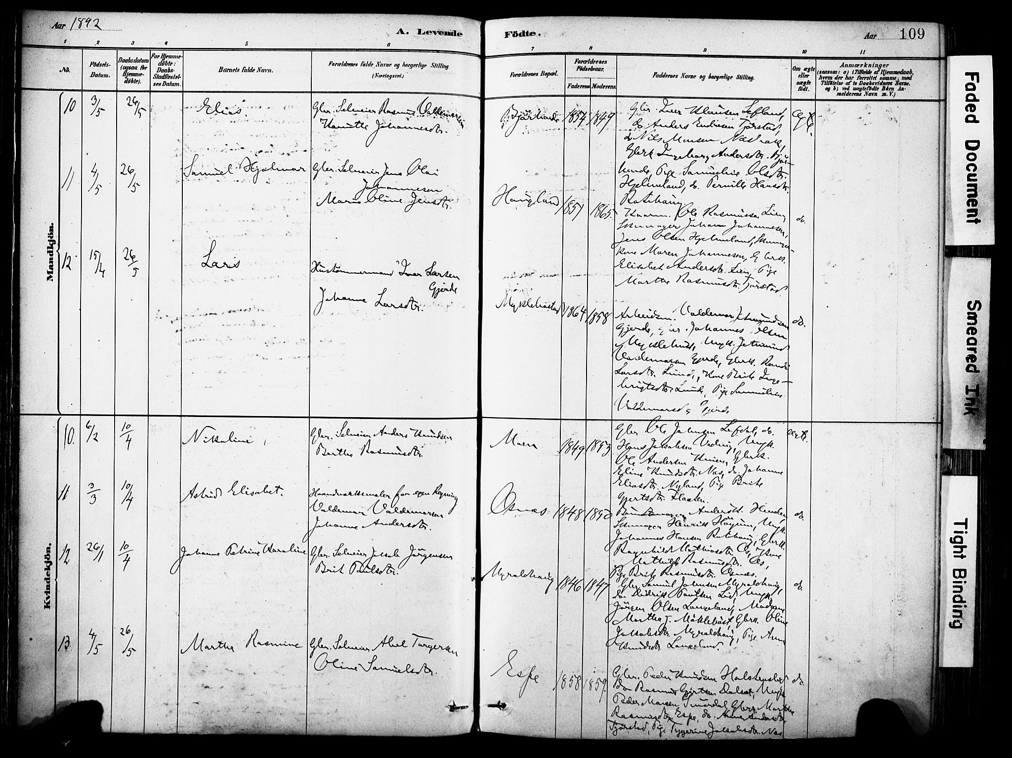 Eid sokneprestembete, AV/SAB-A-82301/H/Haa/Haab/L0001: Parish register (official) no. B 1, 1879-1906, p. 109