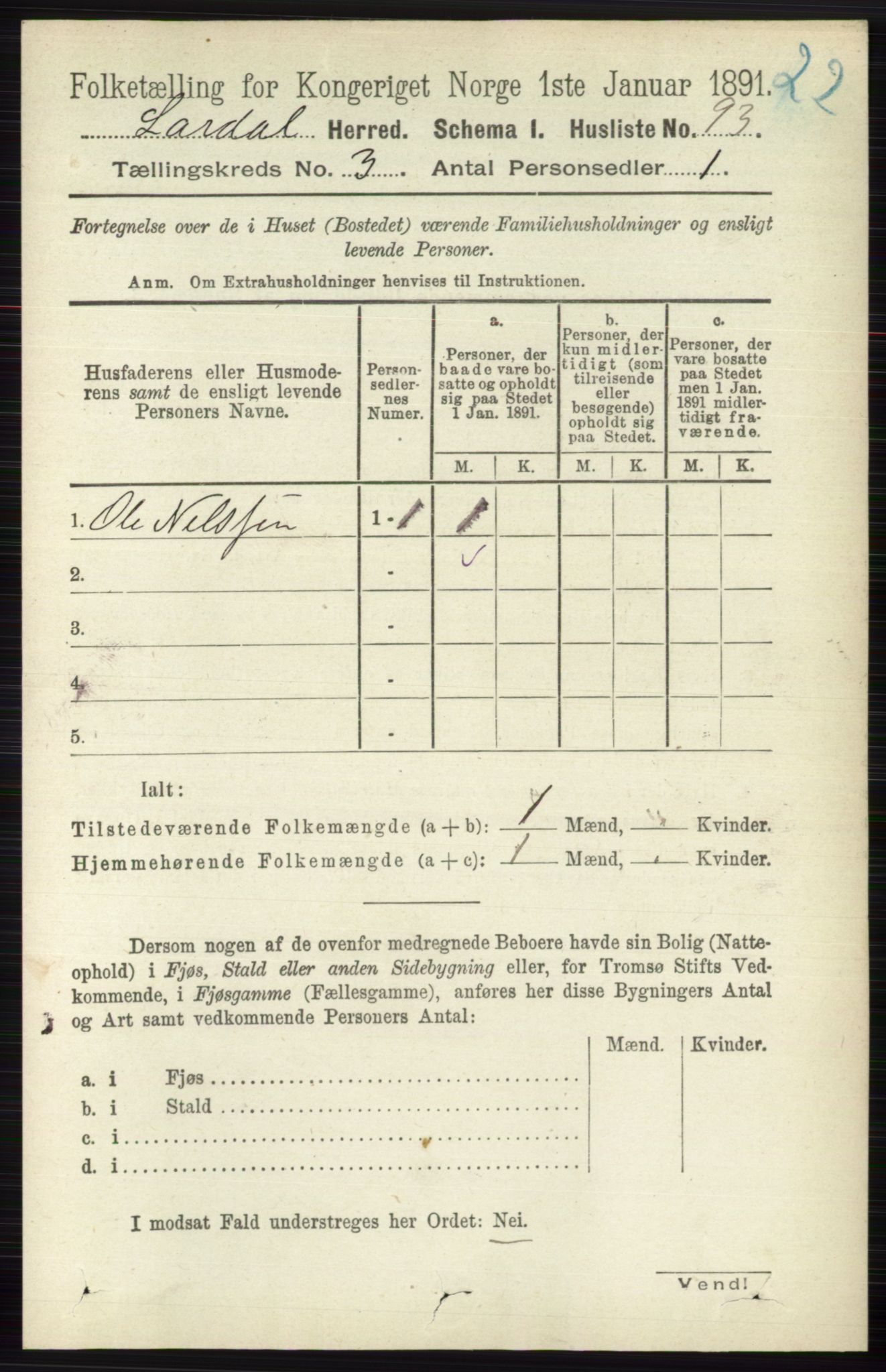 RA, 1891 census for 0728 Lardal, 1891, p. 1322