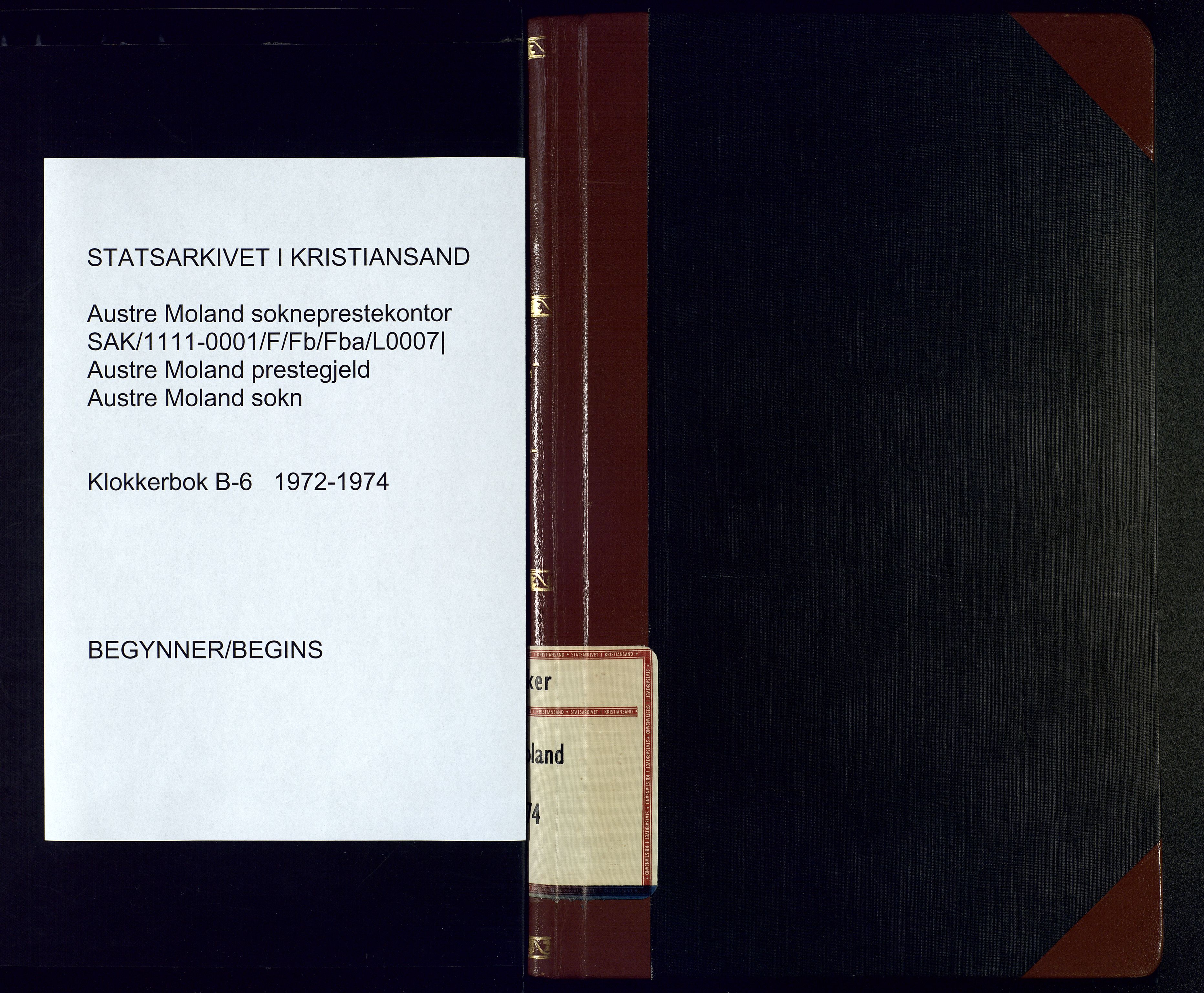 Austre Moland sokneprestkontor, SAK/1111-0001/F/Fb/Fba/L0007: Parish register (copy) no. B-6, 1972-1974