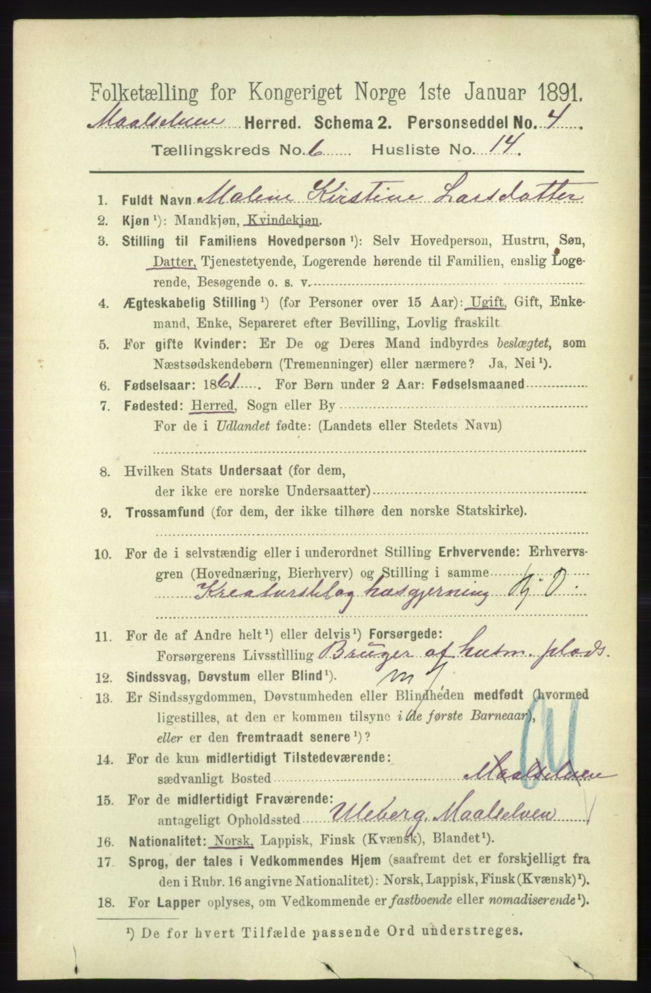 RA, 1891 census for 1924 Målselv, 1891, p. 2142