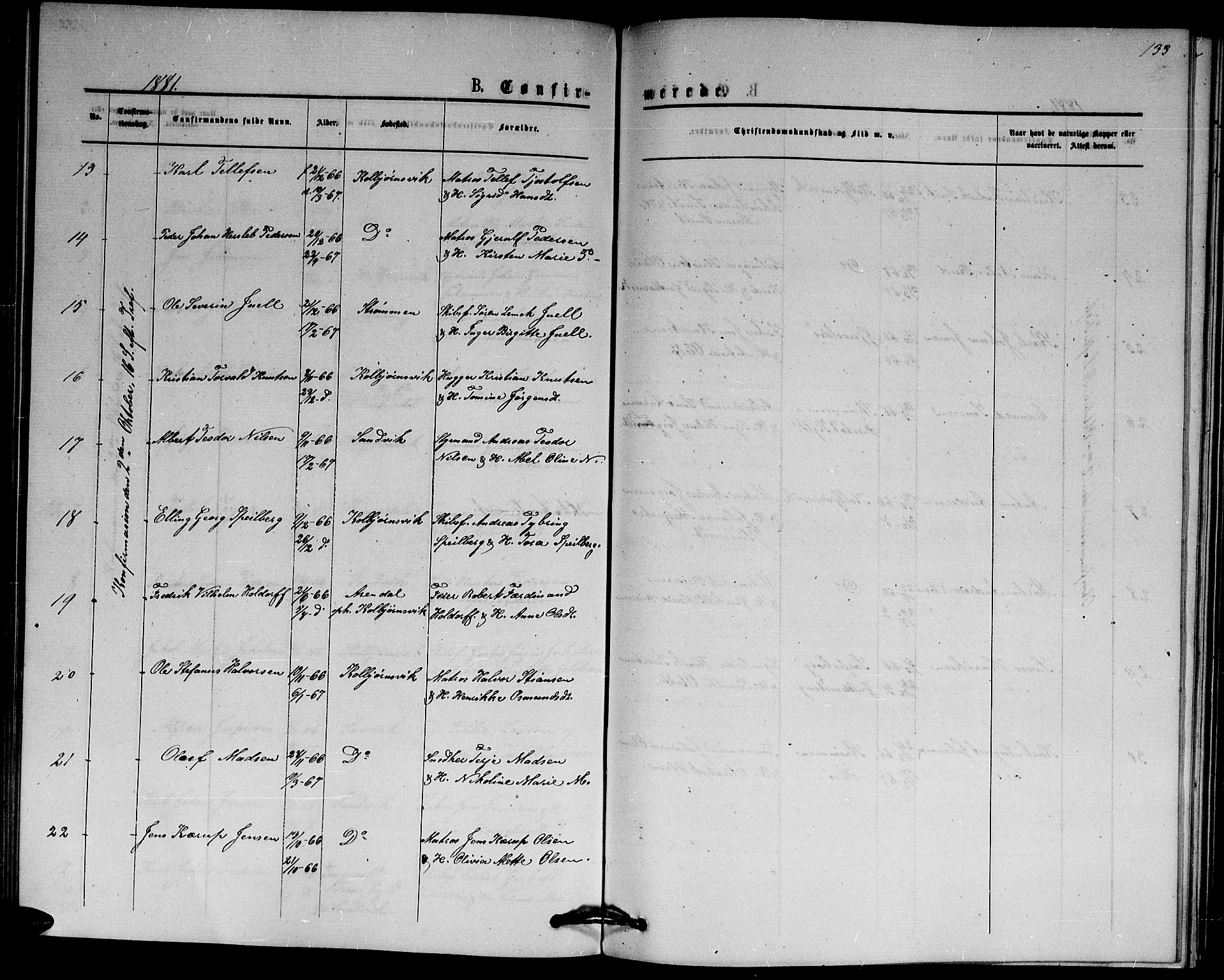 Hisøy sokneprestkontor, AV/SAK-1111-0020/F/Fb/L0002: Parish register (copy) no. B 2, 1873-1885, p. 133