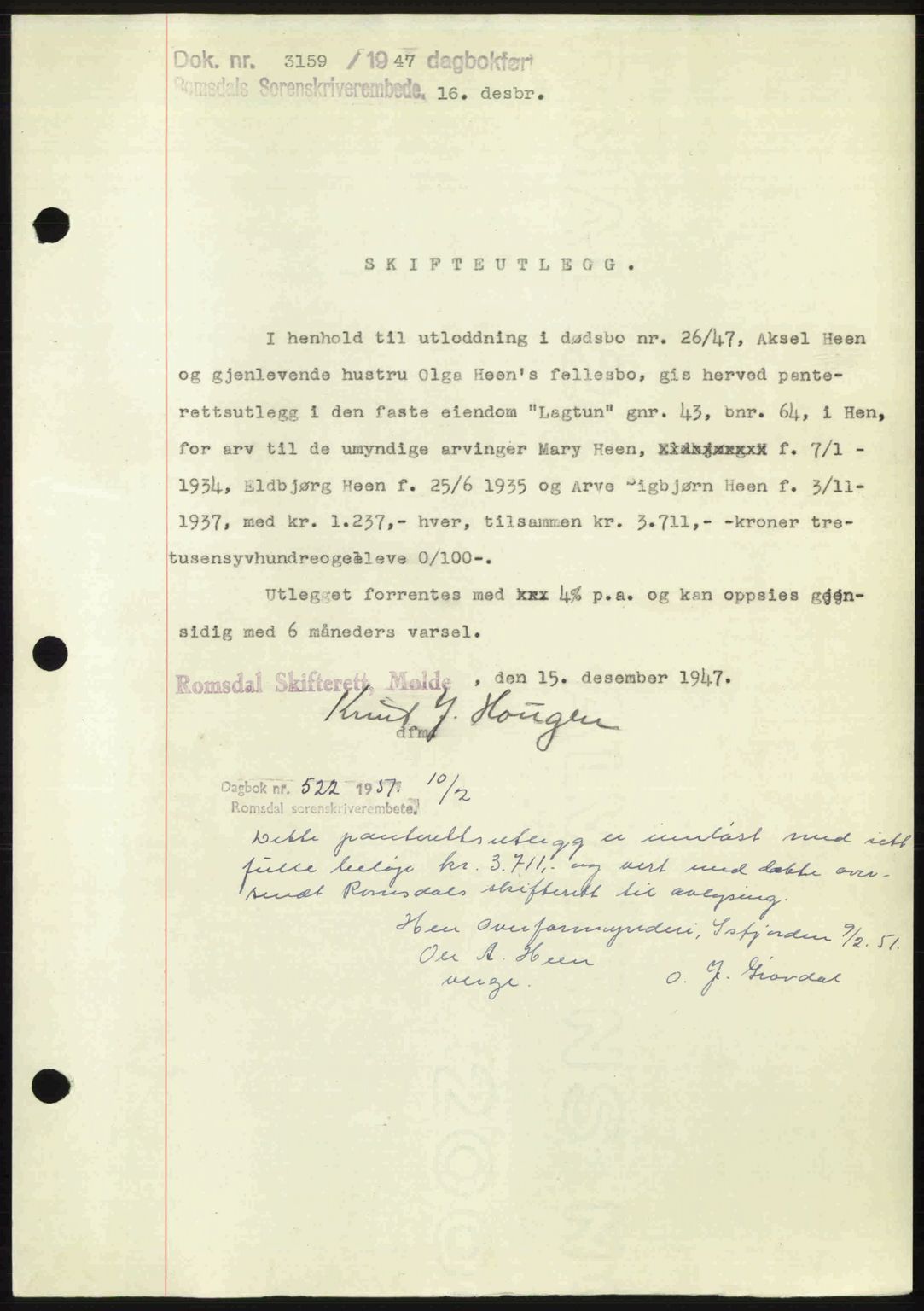 Romsdal sorenskriveri, SAT/A-4149/1/2/2C: Mortgage book no. A24, 1947-1947, Diary no: : 3159/1947