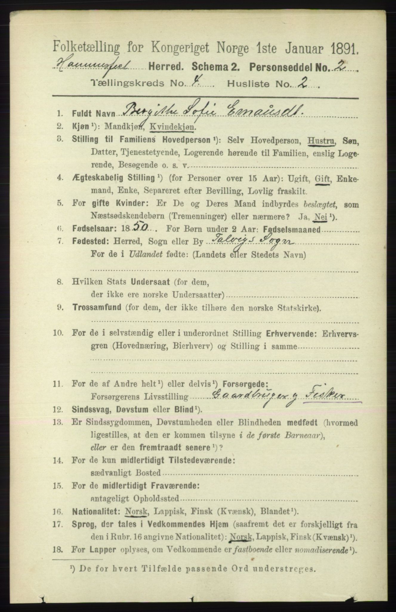 RA, 1891 census for 2016 Hammerfest, 1891, p. 1110