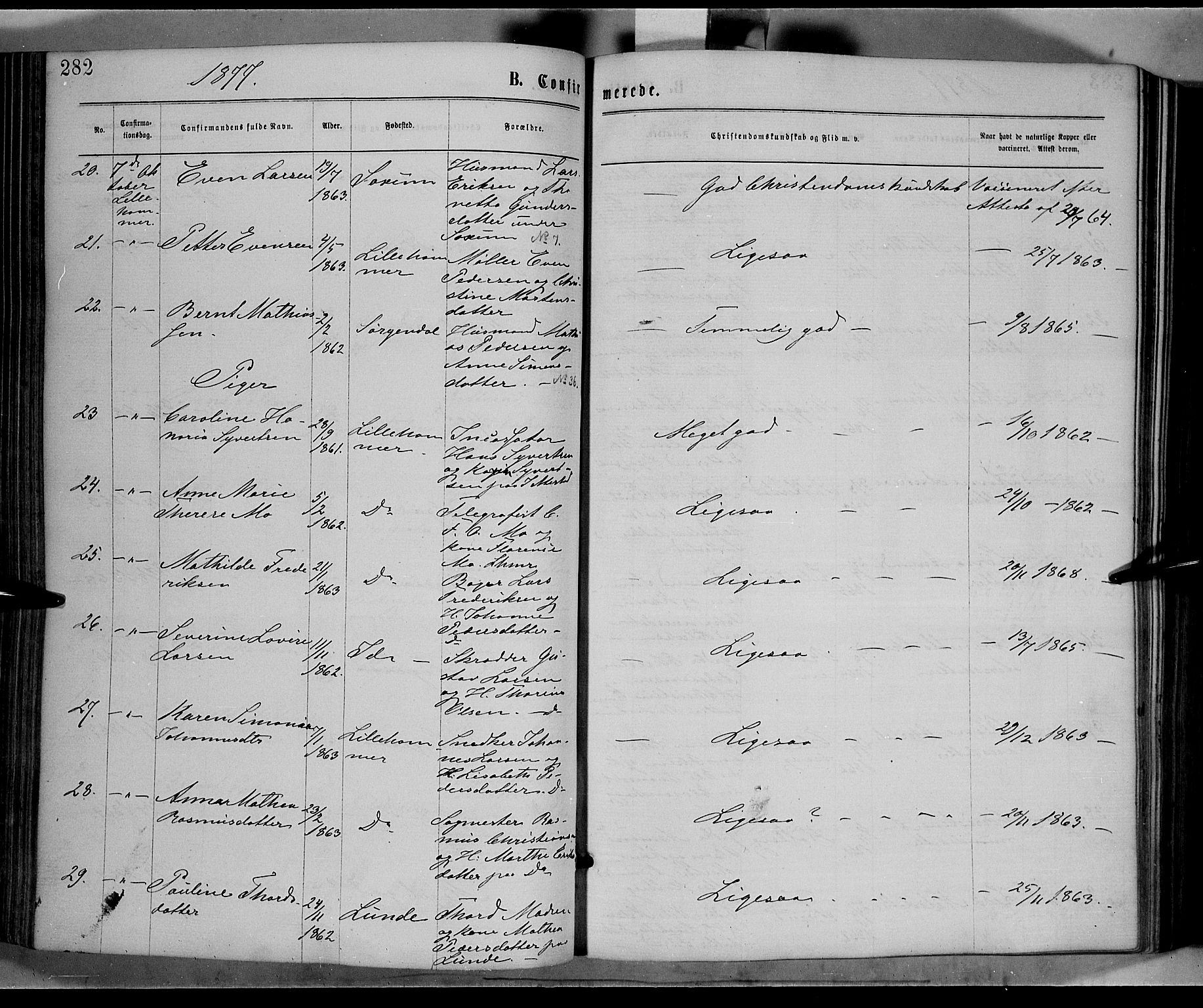 Fåberg prestekontor, AV/SAH-PREST-086/H/Ha/Haa/L0007: Parish register (official) no. 7, 1868-1878, p. 282