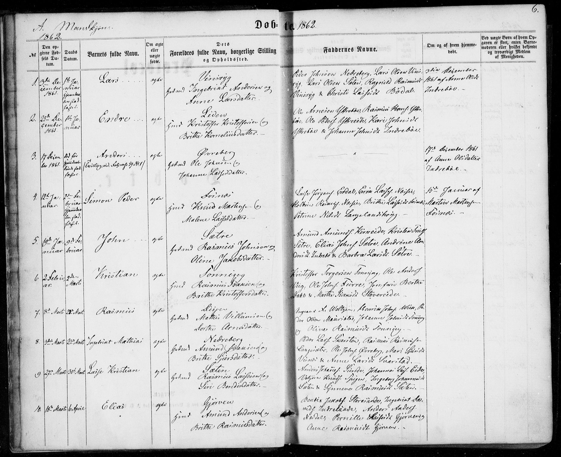 Stryn Sokneprestembete, SAB/A-82501: Parish register (official) no. A 3, 1862-1877, p. 6