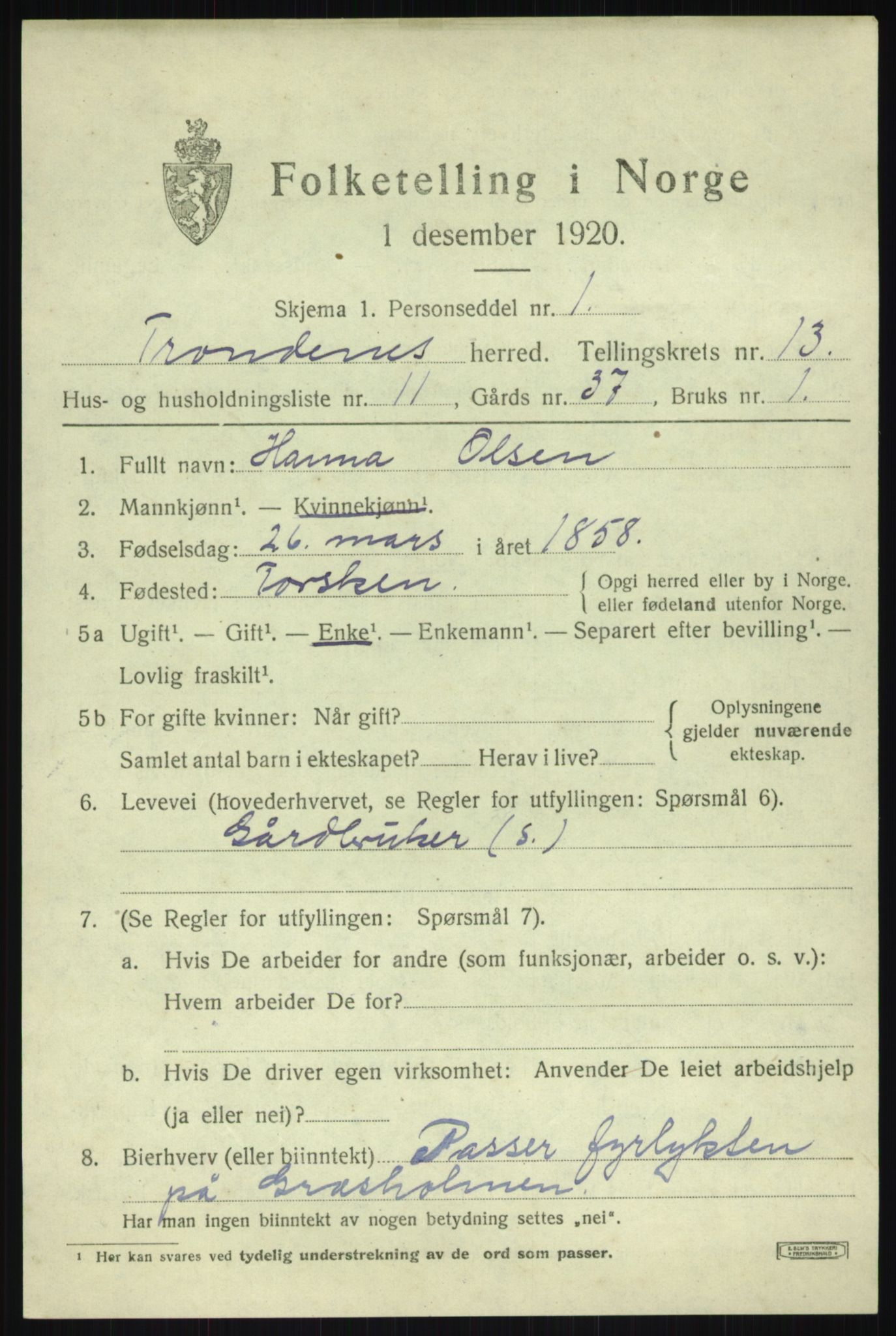 SATØ, 1920 census for Trondenes, 1920, p. 9475