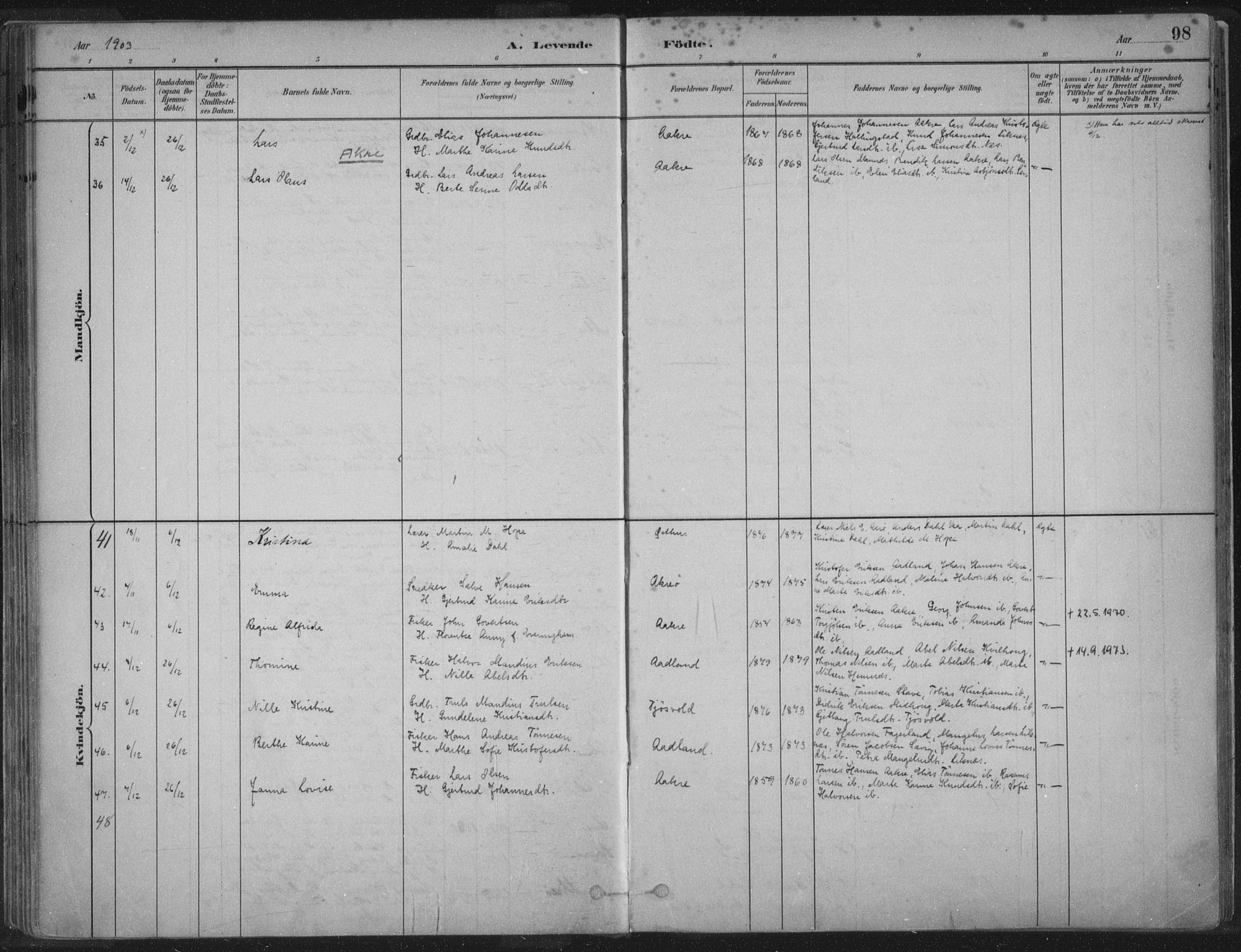 Kopervik sokneprestkontor, SAST/A-101850/H/Ha/Haa/L0004: Parish register (official) no. A 4, 1882-1905, p. 98