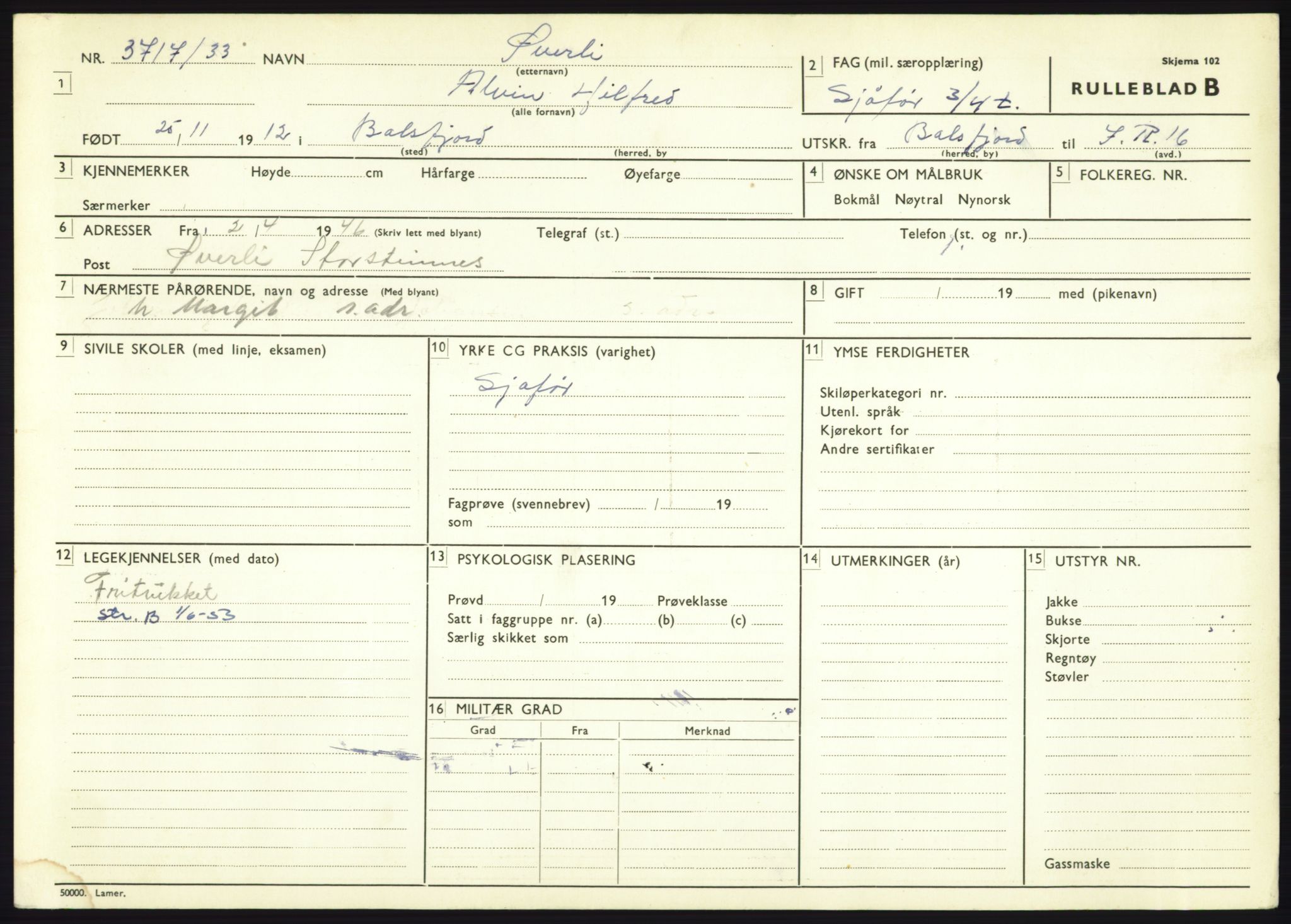 Forsvaret, Troms infanteriregiment nr. 16, AV/RA-RAFA-3146/P/Pa/L0017: Rulleblad for regimentets menige mannskaper, årsklasse 1933, 1933, p. 1377