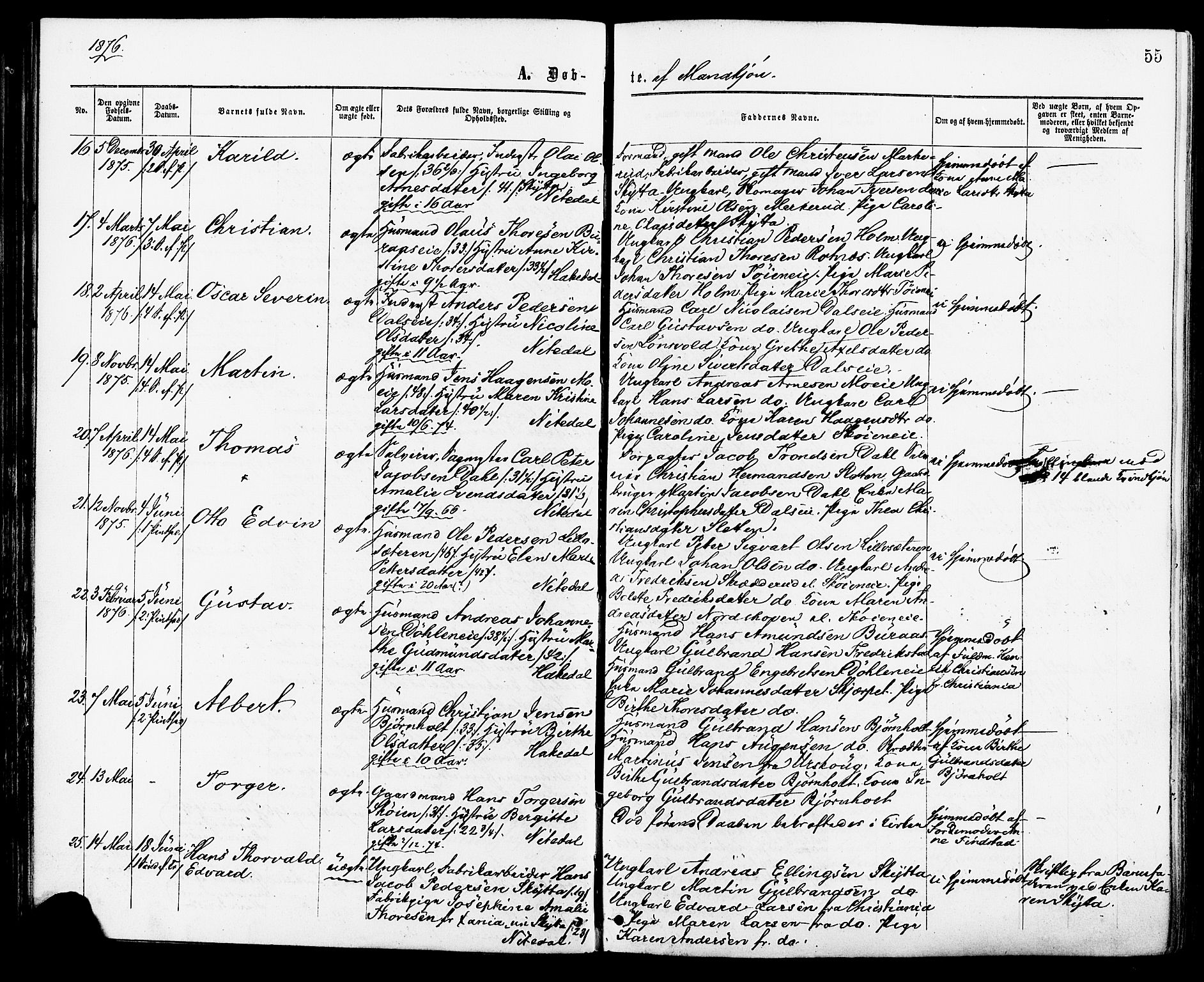Nittedal prestekontor Kirkebøker, SAO/A-10365a/F/Fa/L0006: Parish register (official) no. I 6, 1863-1878, p. 55