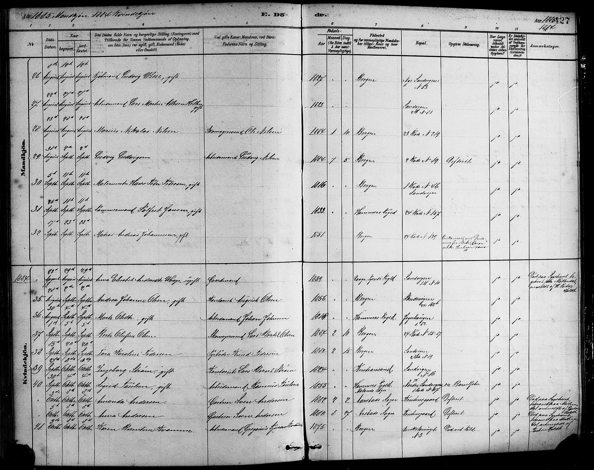 Sandviken Sokneprestembete, AV/SAB-A-77601/H/Hb/L0001: Parish register (copy) no. A 2, 1879-1892, p. 427