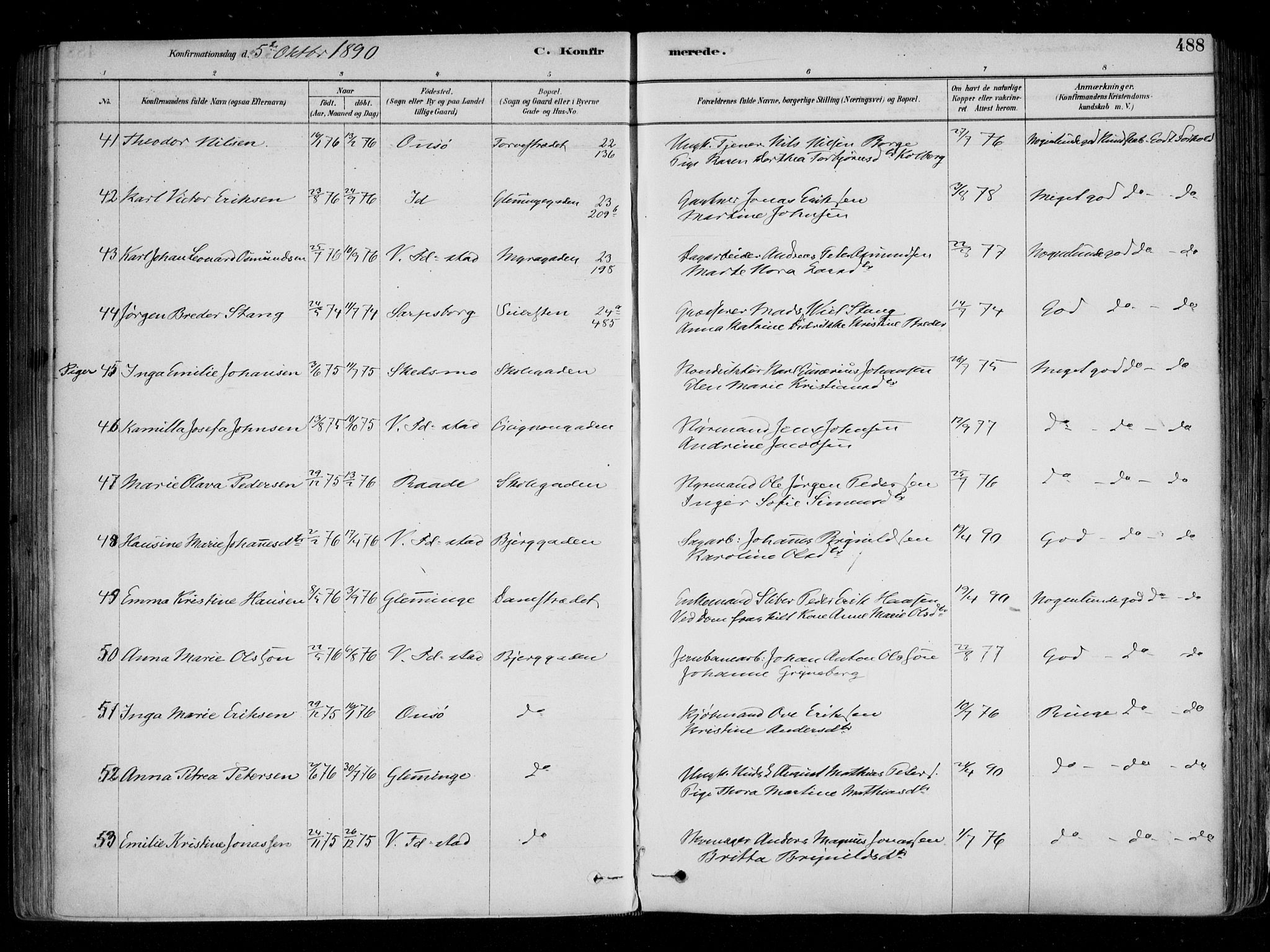 Fredrikstad domkirkes prestekontor Kirkebøker, AV/SAO-A-10906/F/Fa/L0004: Parish register (official) no. 4, 1878-1907, p. 488