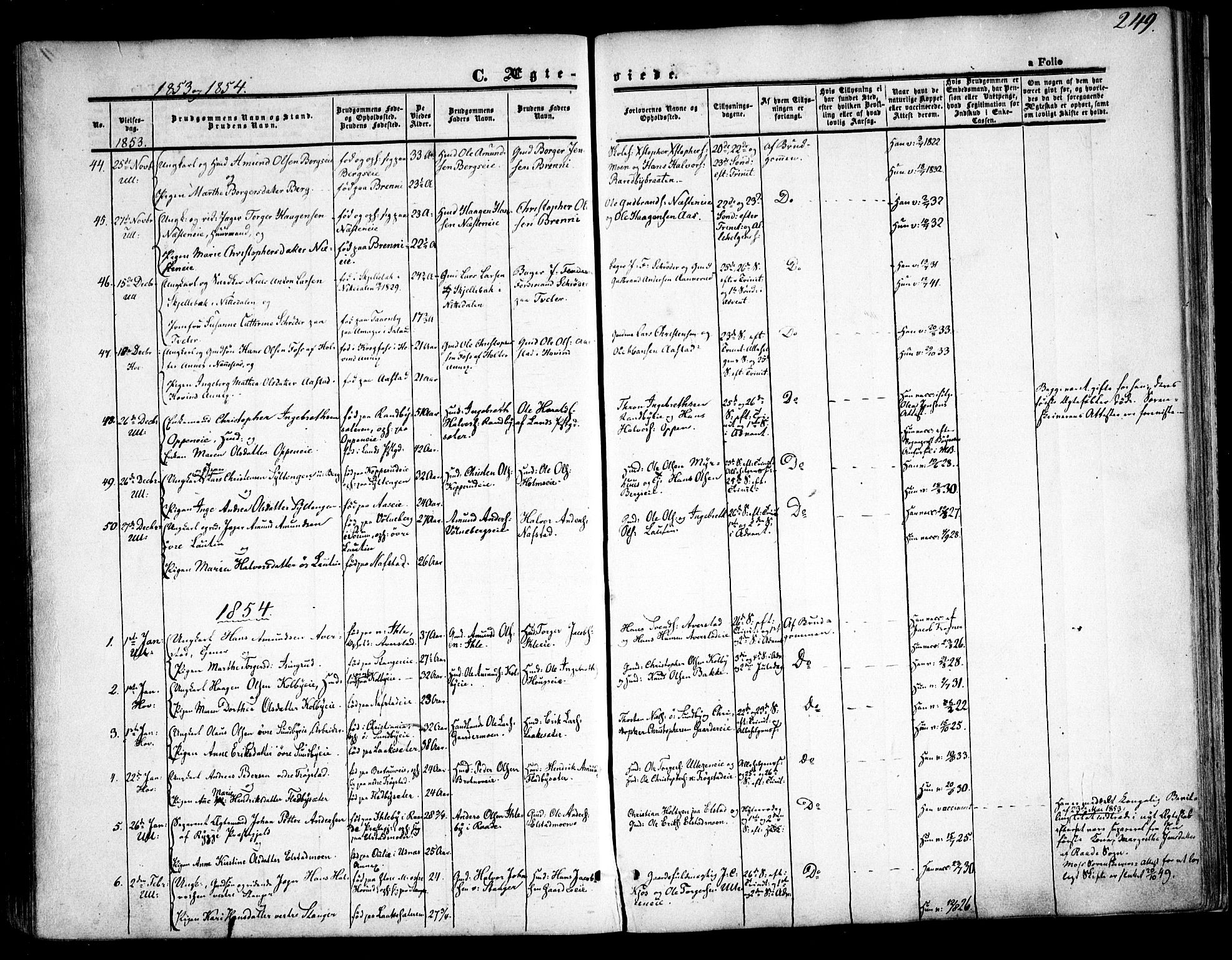 Ullensaker prestekontor Kirkebøker, AV/SAO-A-10236a/F/Fa/L0015.a: Parish register (official) no. I 15A, 1851-1862, p. 249