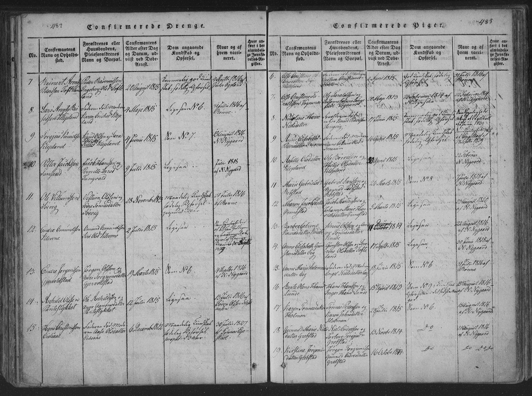 Søgne sokneprestkontor, SAK/1111-0037/F/Fa/Fab/L0008: Parish register (official) no. A 8, 1821-1838, p. 482-483