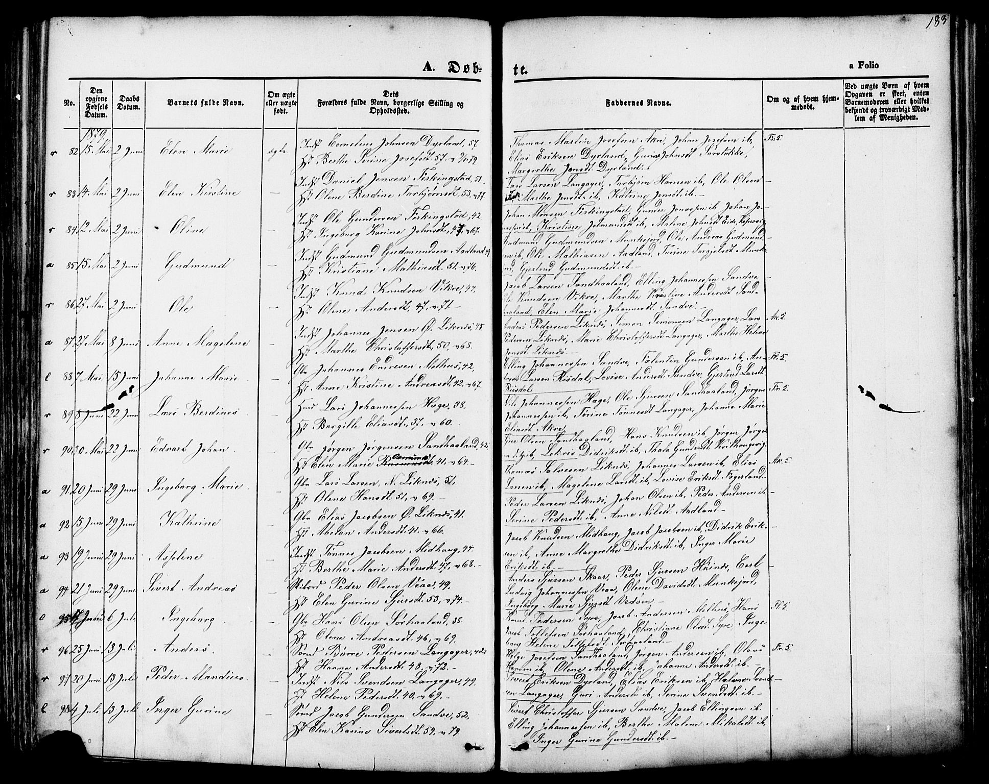 Skudenes sokneprestkontor, SAST/A -101849/H/Ha/Haa/L0006: Parish register (official) no. A 4, 1864-1881, p. 183