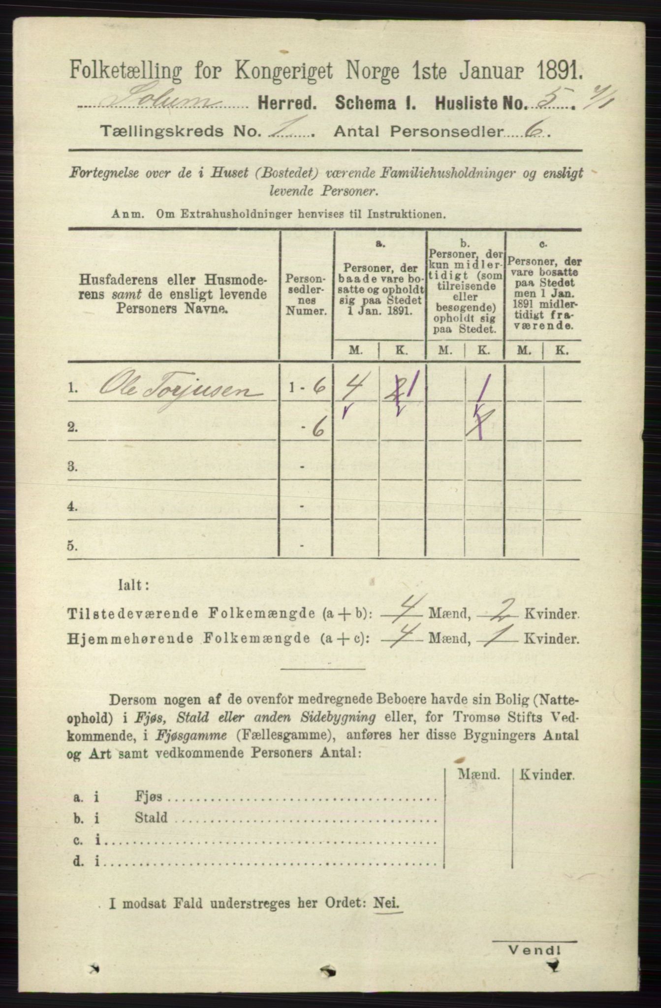 RA, 1891 census for 0818 Solum, 1891, p. 44