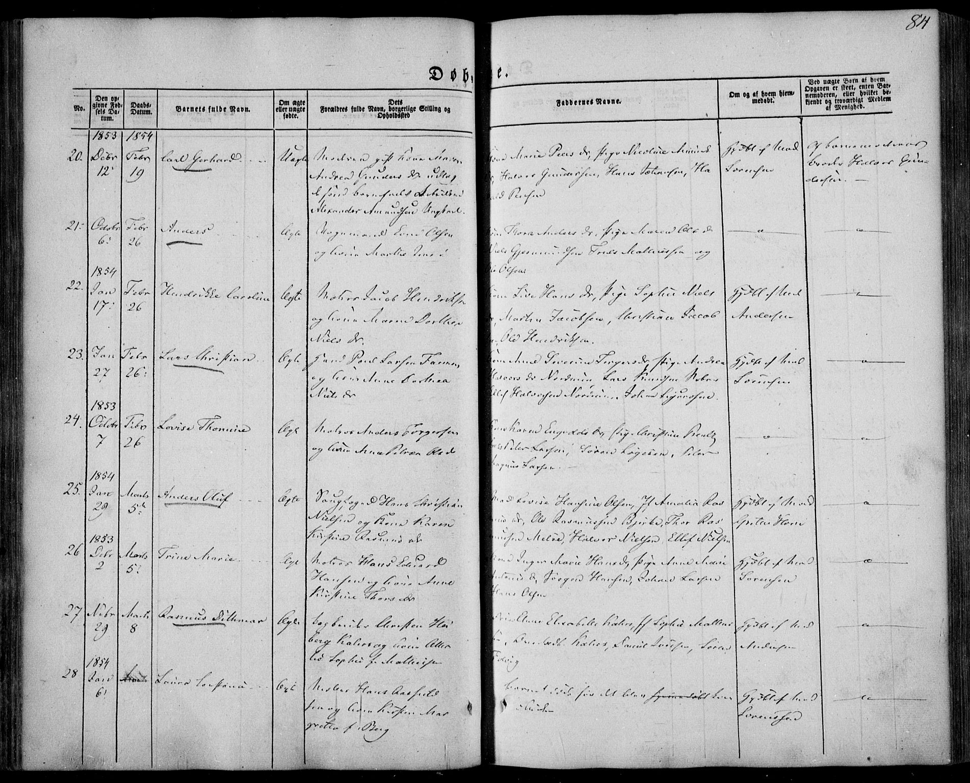 Larvik kirkebøker, AV/SAKO-A-352/F/Fa/L0003: Parish register (official) no. I 3, 1848-1856, p. 84