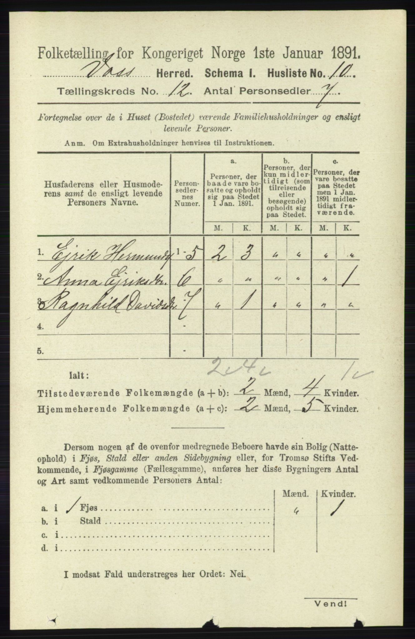 RA, 1891 census for 1235 Voss, 1891, p. 6425