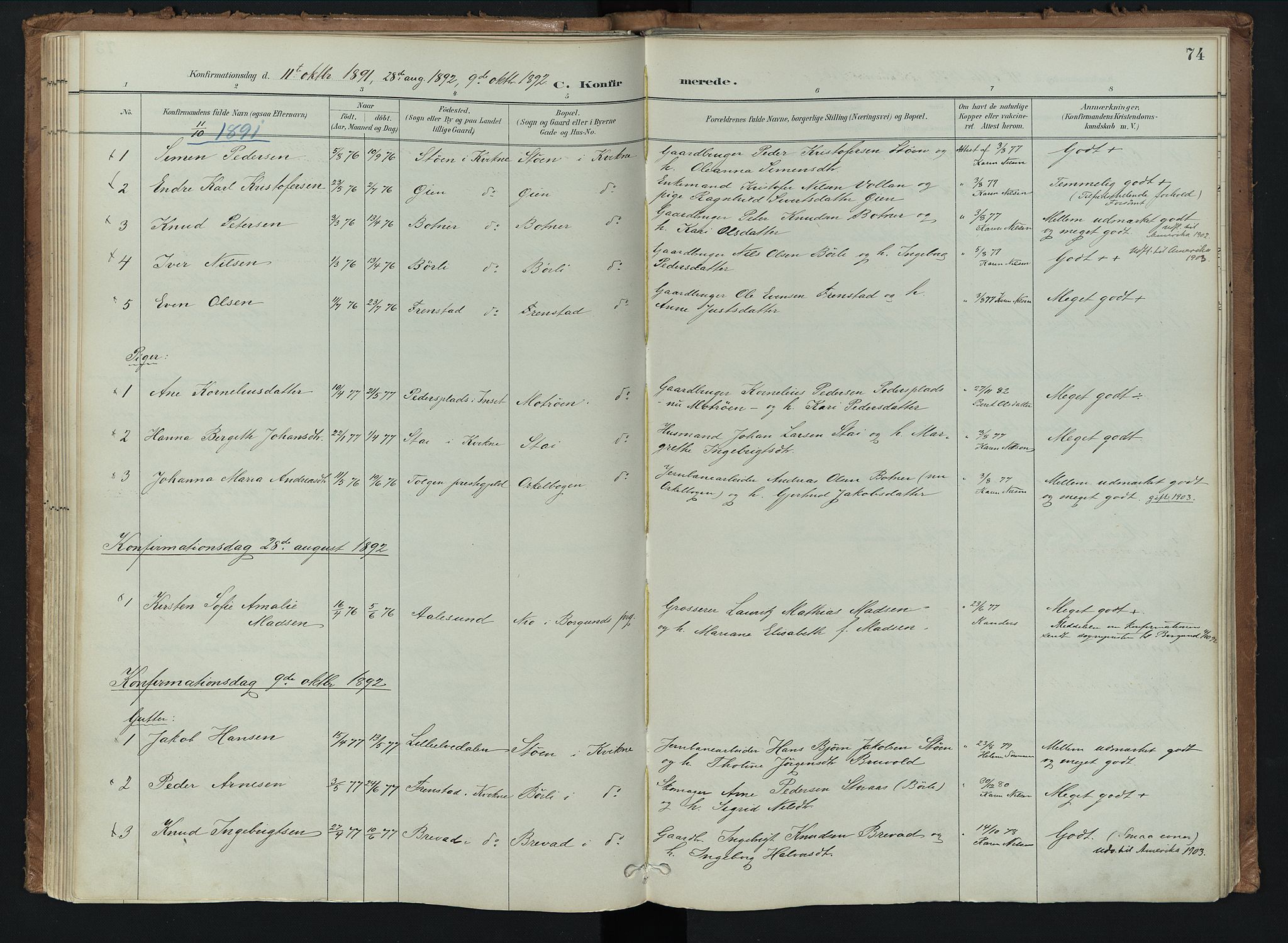 Kvikne prestekontor, AV/SAH-PREST-064/H/Ha/Haa/L0008: Parish register (official) no. 8, 1887-1911, p. 74