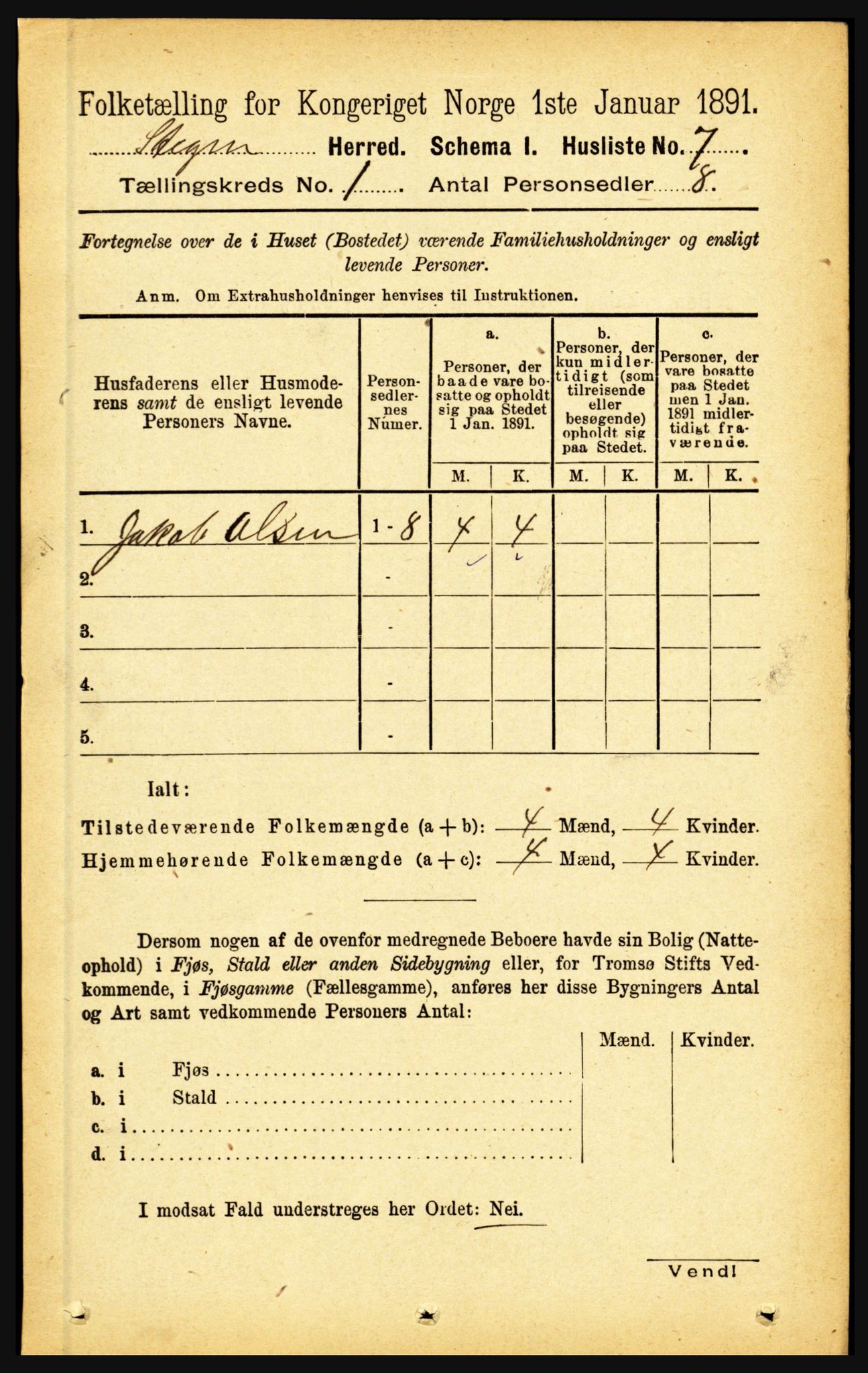 RA, 1891 census for 1848 Steigen, 1891, p. 34