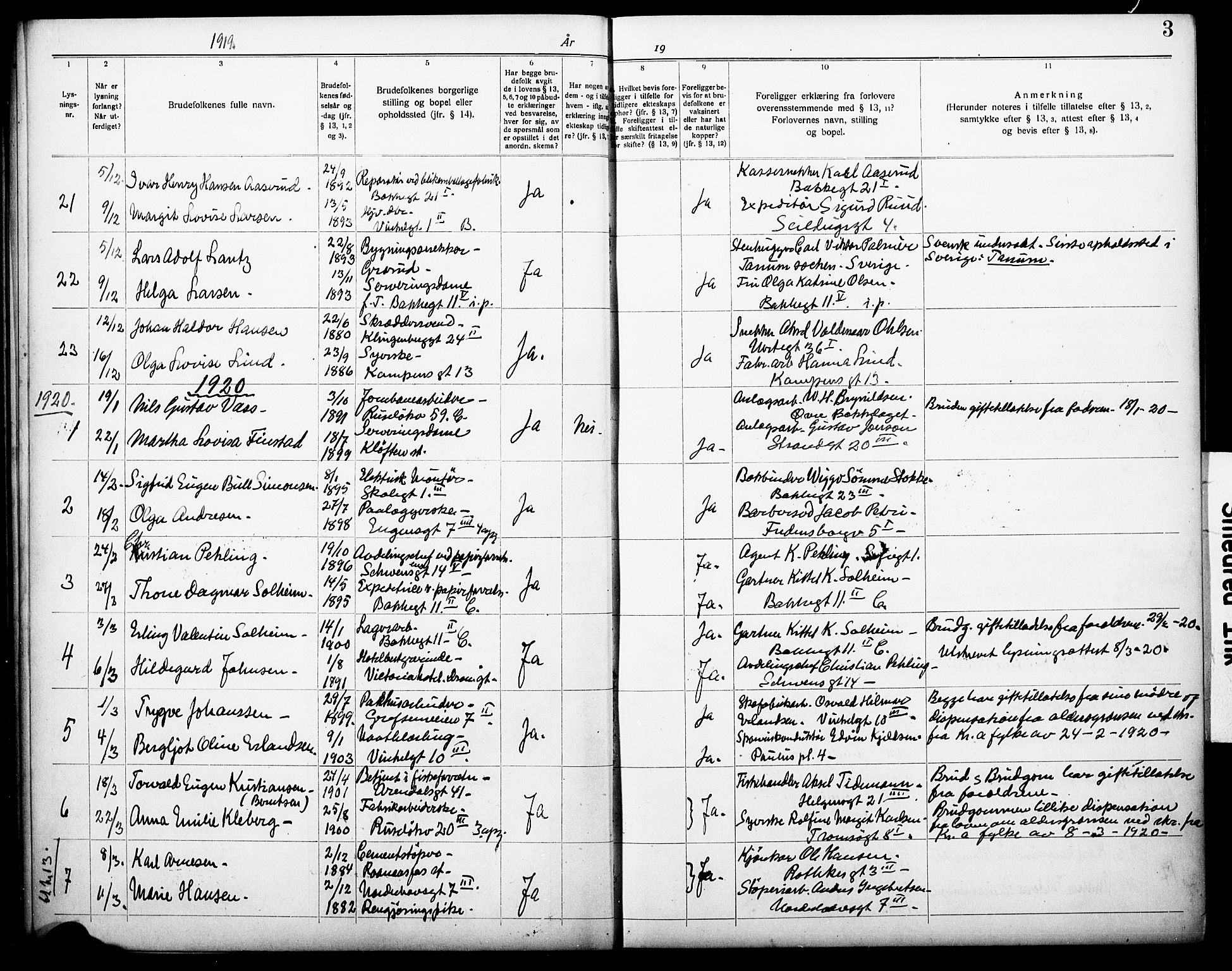 Piperviken prestekontor Kirkebøker, SAO/A-10874/H/L0001: Banns register no. 1, 1919-1930, p. 3