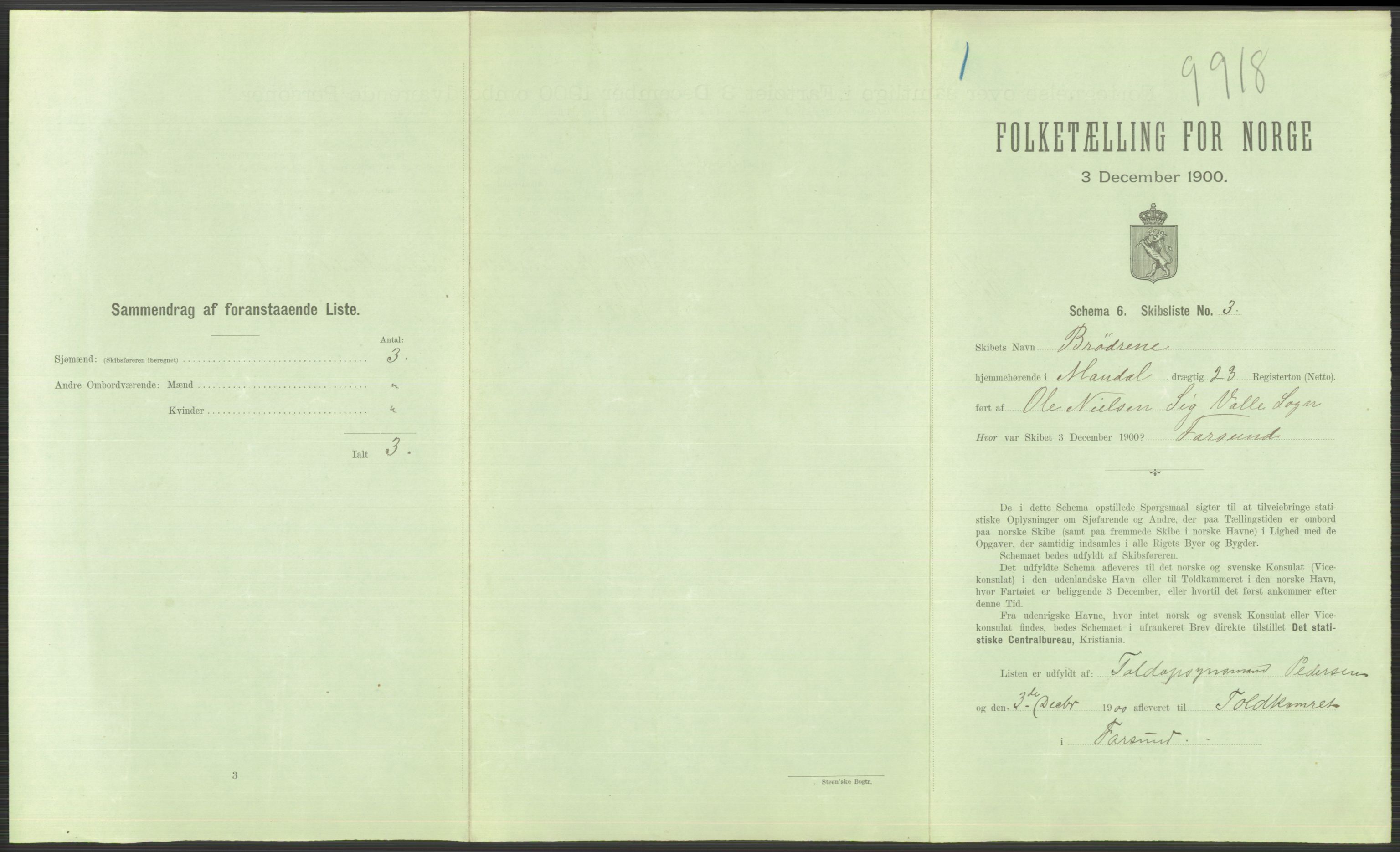 RA, 1900 Census - ship lists from ships in Norwegian harbours, harbours abroad and at sea, 1900, p. 813