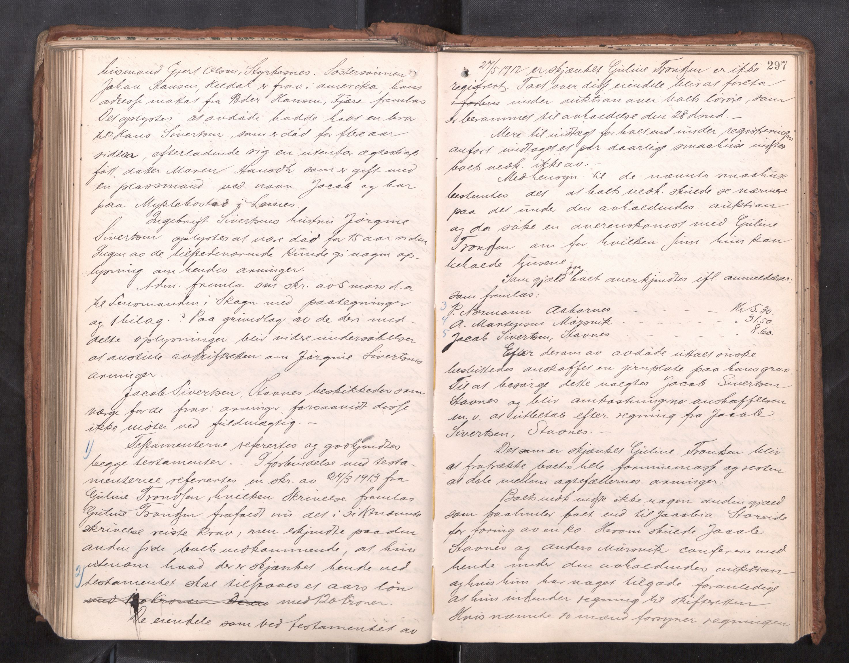 Salten sorenskriveri, AV/SAT-A-4578/1/3/3B/L0012: Skiftebehandlingsprotokoll, 1910-1915, p. 297