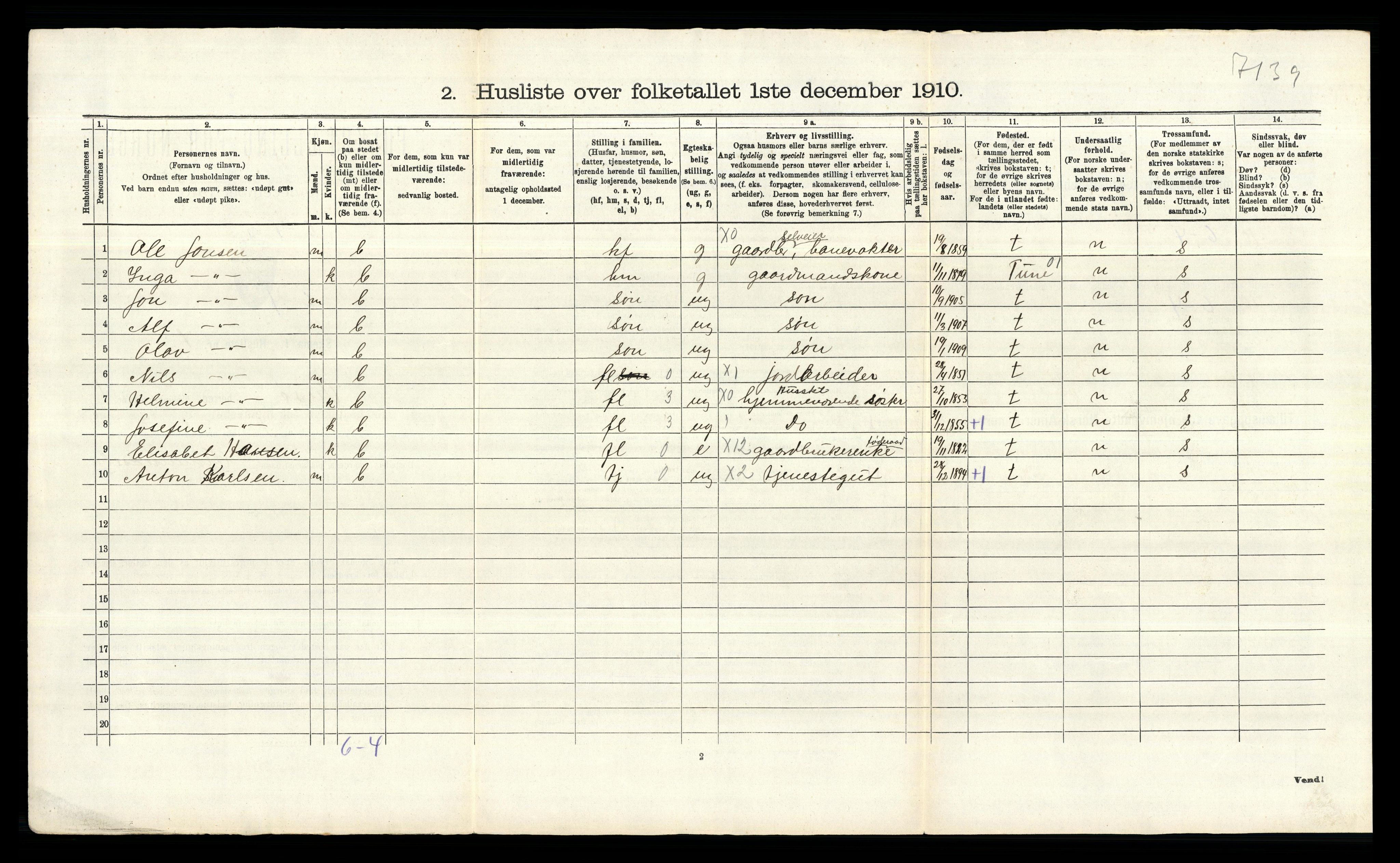 RA, 1910 census for Onsøy, 1910, p. 74