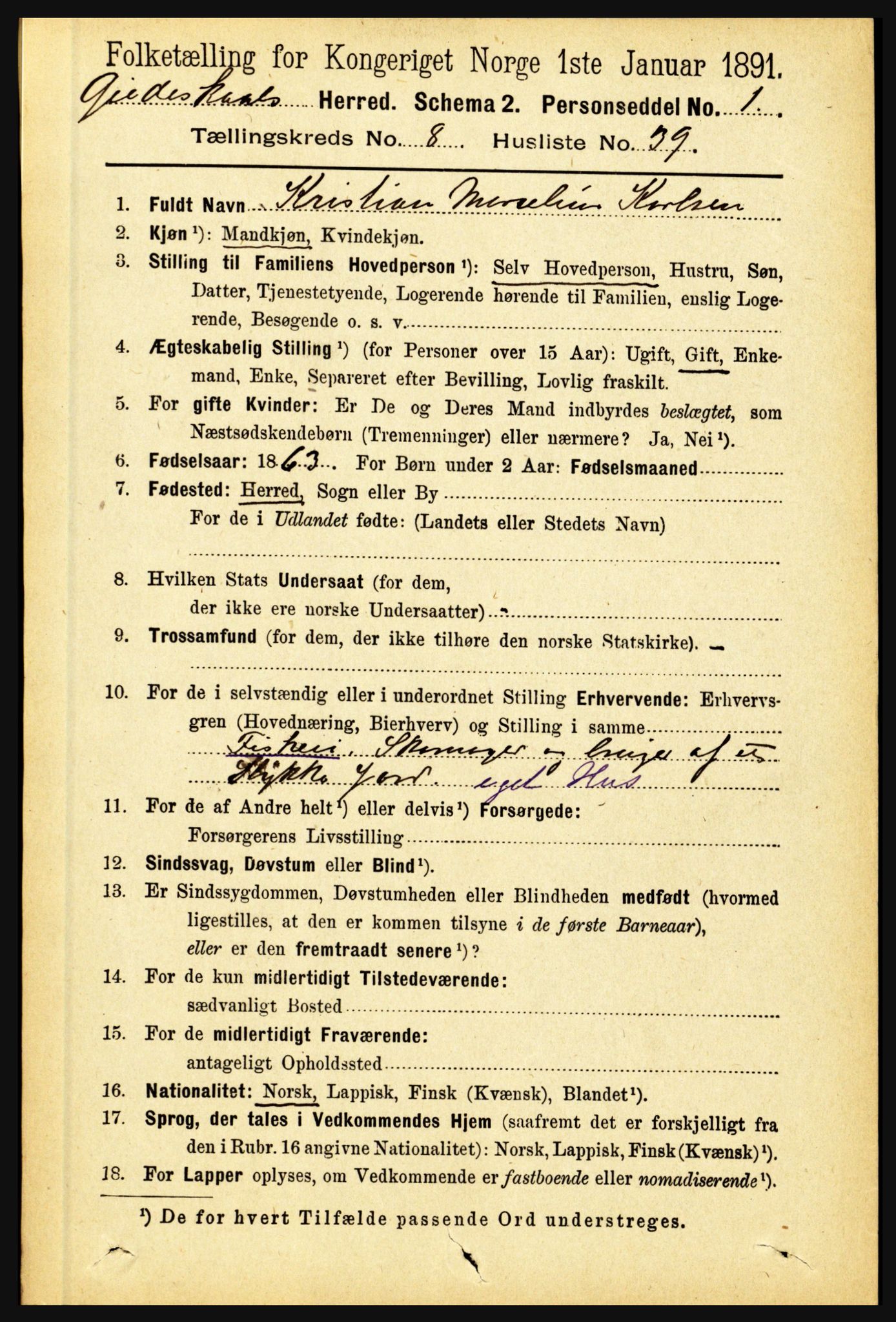 RA, 1891 census for 1838 Gildeskål, 1891, p. 2713