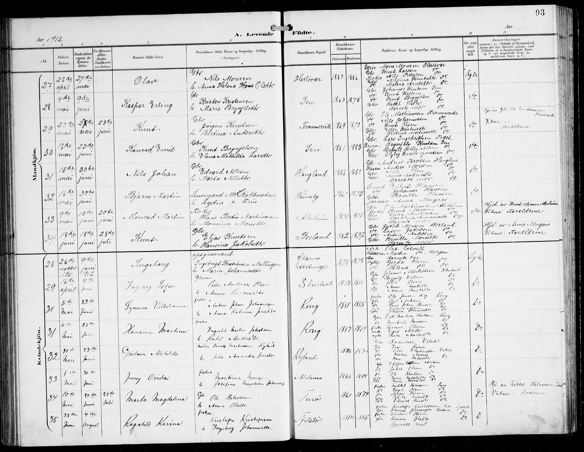 Herdla Sokneprestembete, AV/SAB-A-75701/H/Hab: Parish register (copy) no. C 1, 1900-1913, p. 93