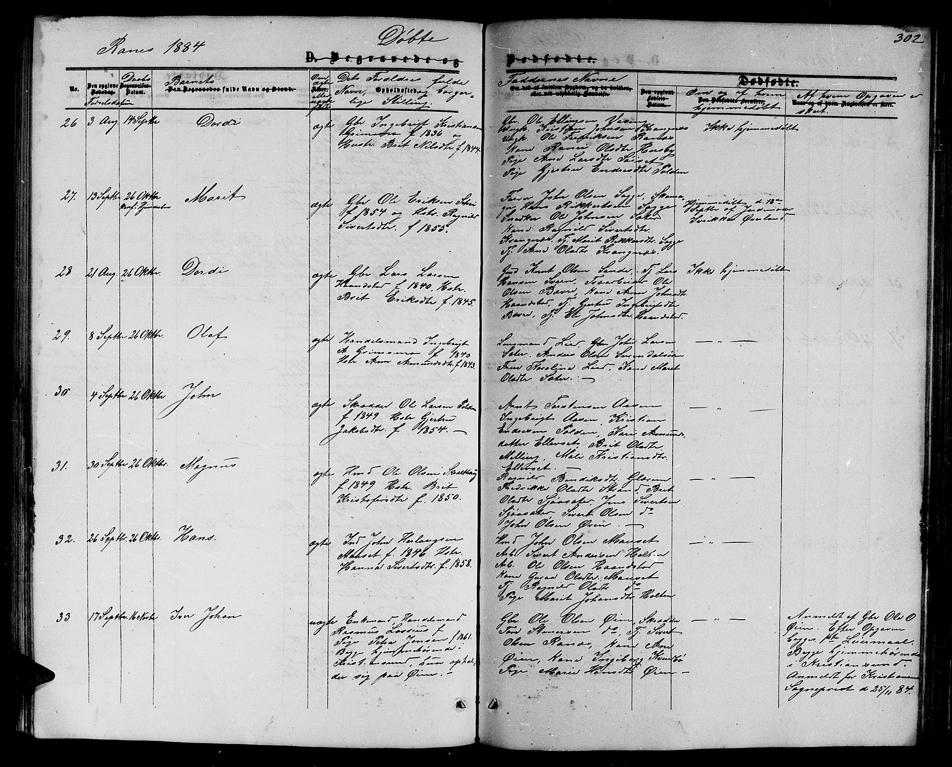 Ministerialprotokoller, klokkerbøker og fødselsregistre - Møre og Romsdal, SAT/A-1454/595/L1051: Parish register (copy) no. 595C03, 1866-1891, p. 302