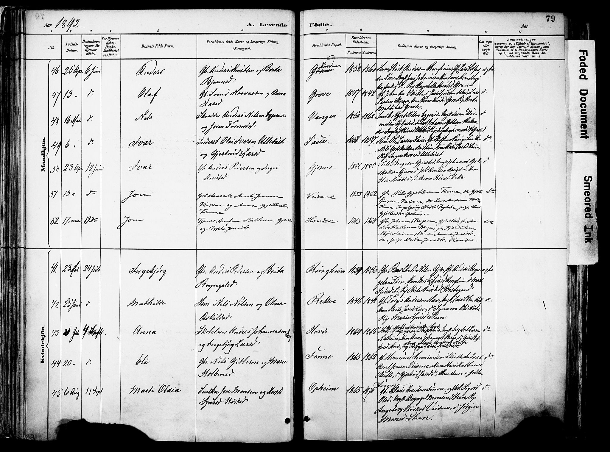 Voss sokneprestembete, AV/SAB-A-79001/H/Haa: Parish register (official) no. A 21, 1887-1903, p. 79